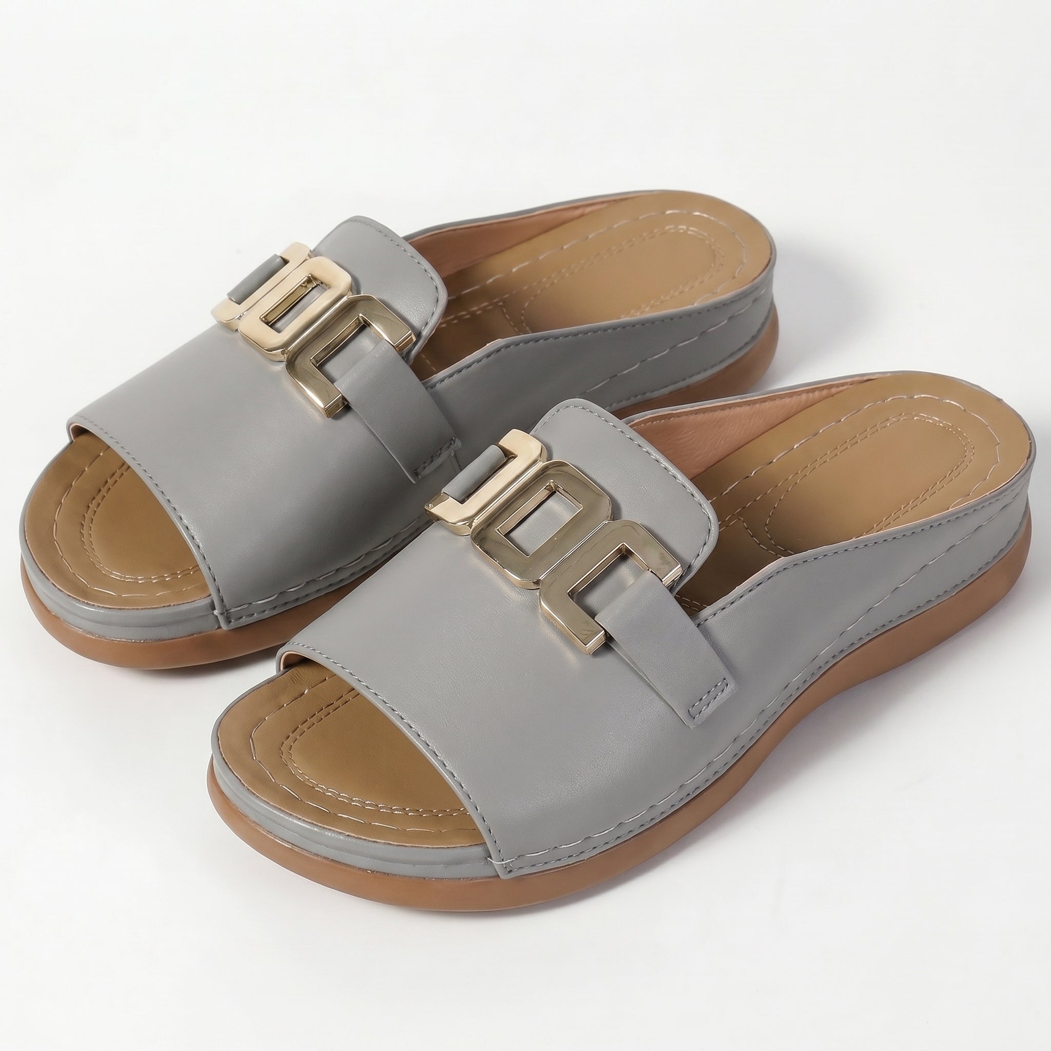 Hannah - Women's Breathable Buckle Flat Sandals - Footwear - Grey - Taylor & Bennett