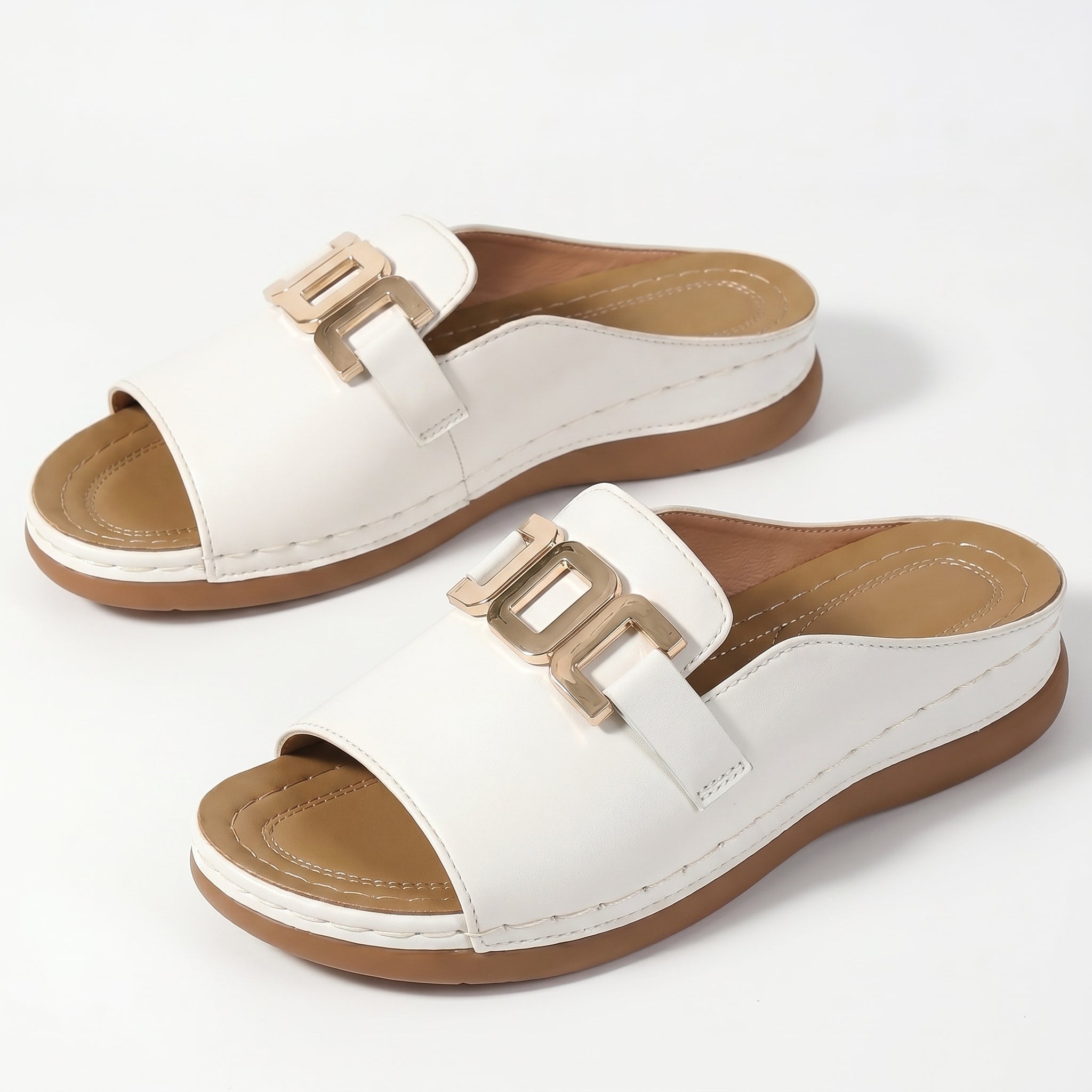 Hannah - Women's Breathable Buckle Flat Sandals - Footwear - White - Taylor & Bennett