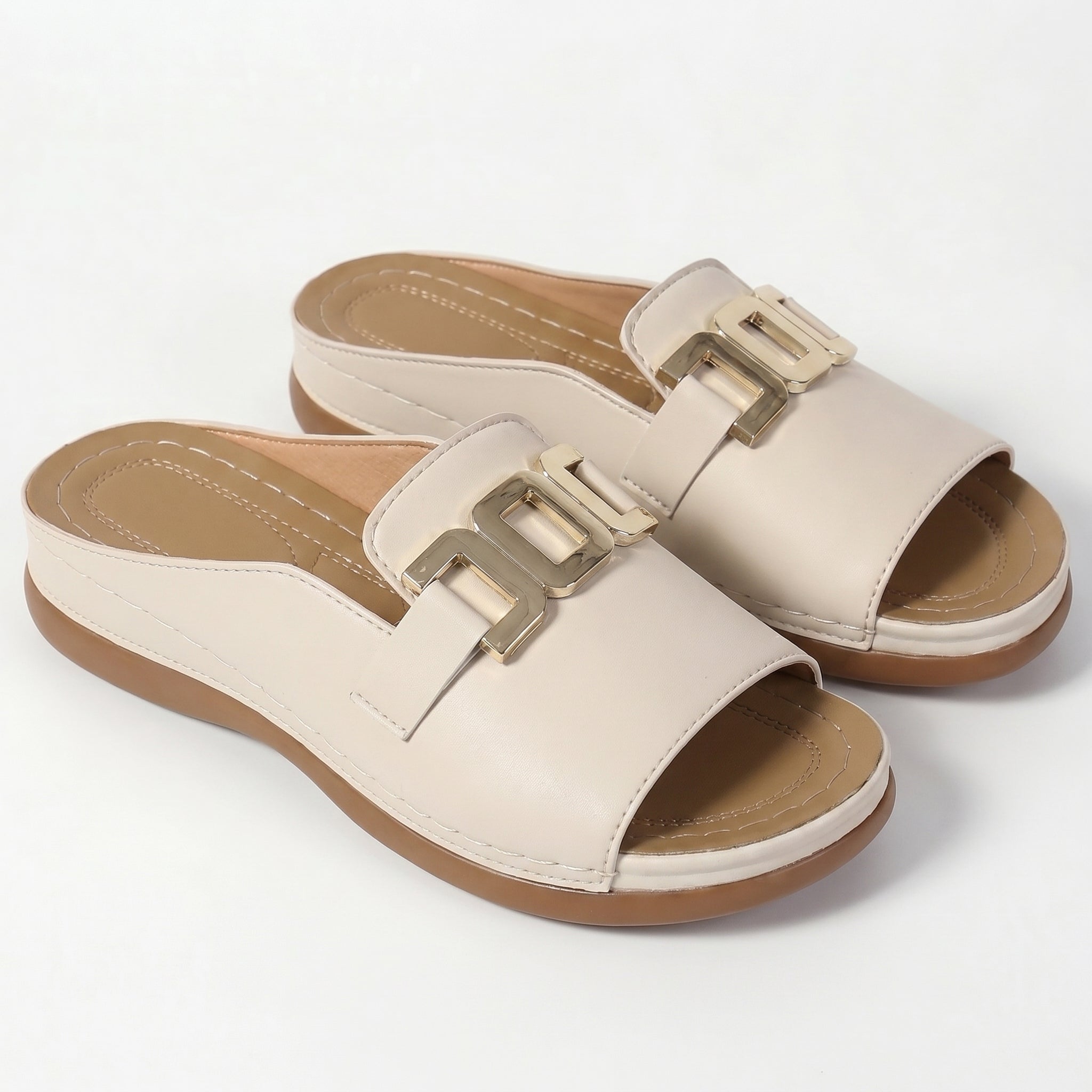 Hannah - Women's Breathable Buckle Flat Sandals - Footwear - Beige - Taylor & Bennett