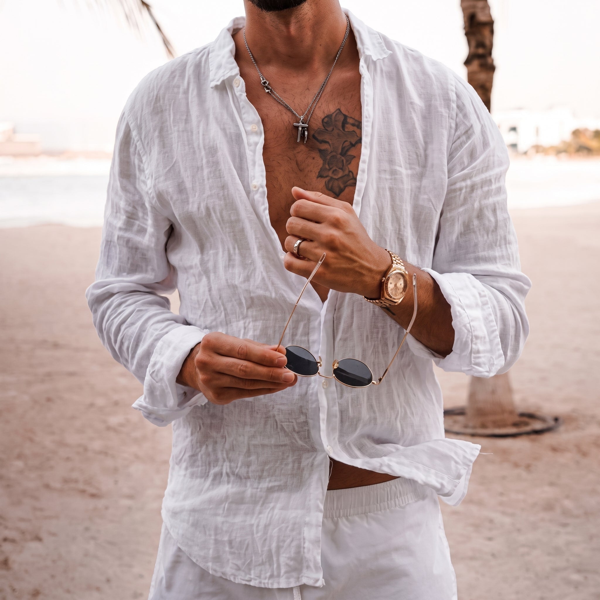 Hans – Men's Summer Loose Fit Long Sleeve Shirt - Shirts - White - Taylor & Bennett