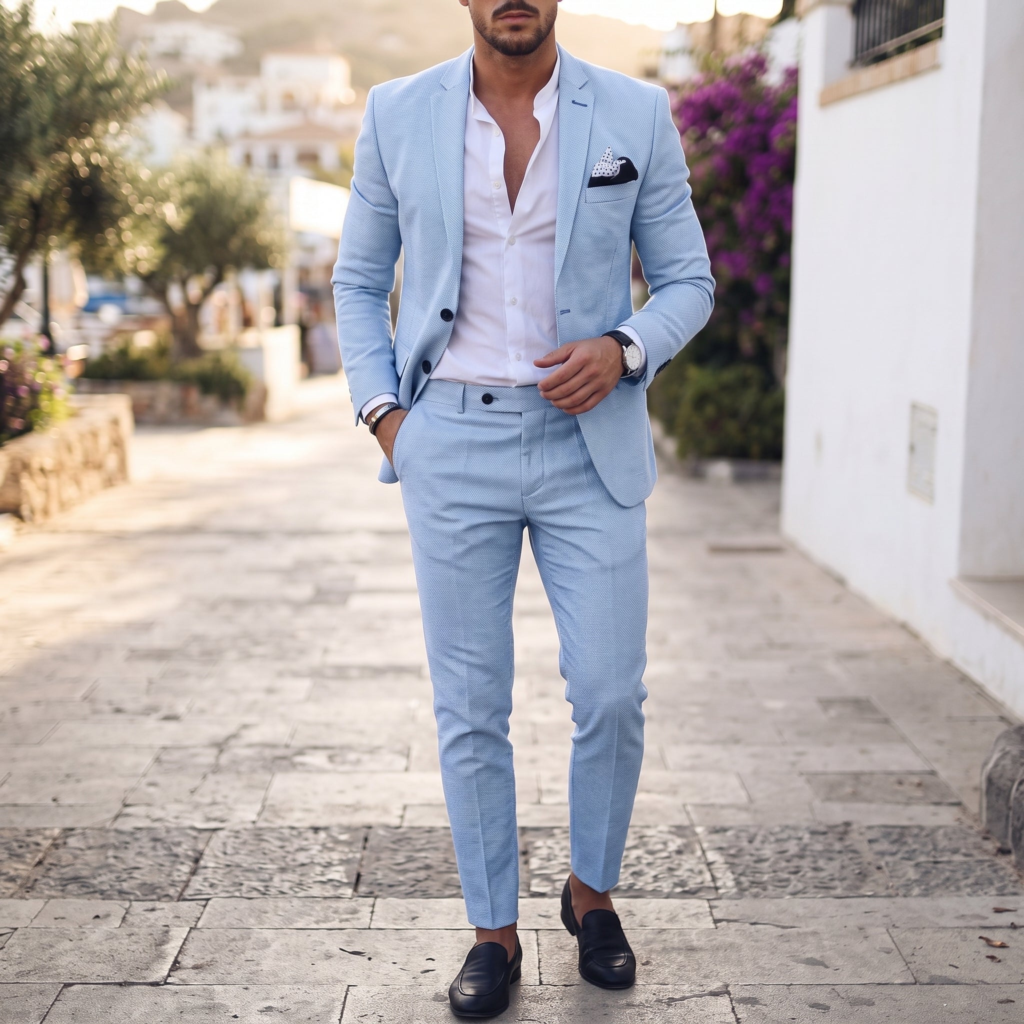 Hansel – Men's Single-Button Two-Piece Wedding Guest Suit - Suits - Sky Blue - Taylor & Bennett