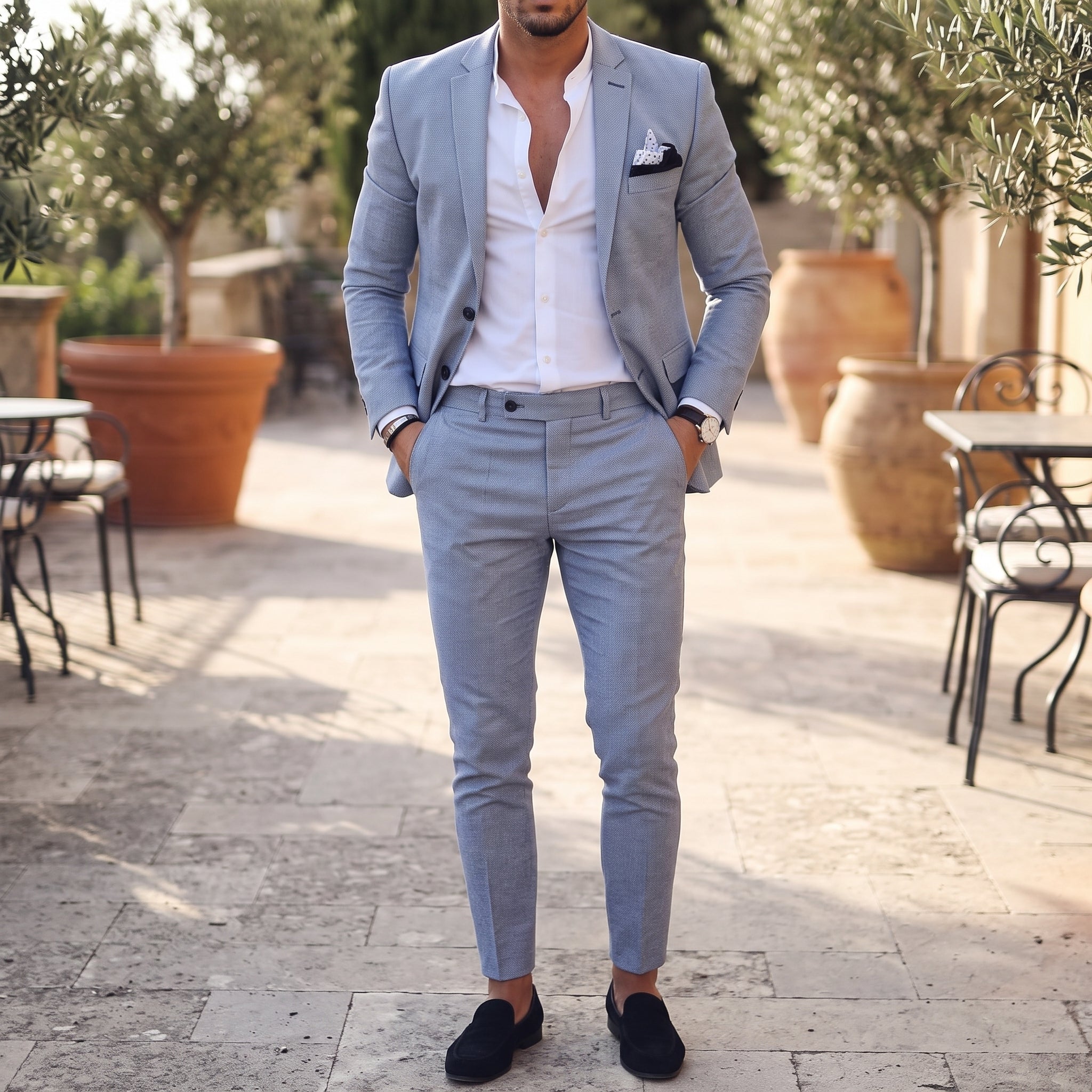 Hansel – Men's Single-Button Two-Piece Wedding Guest Suit - Suits - Light Blue - Taylor & Bennett