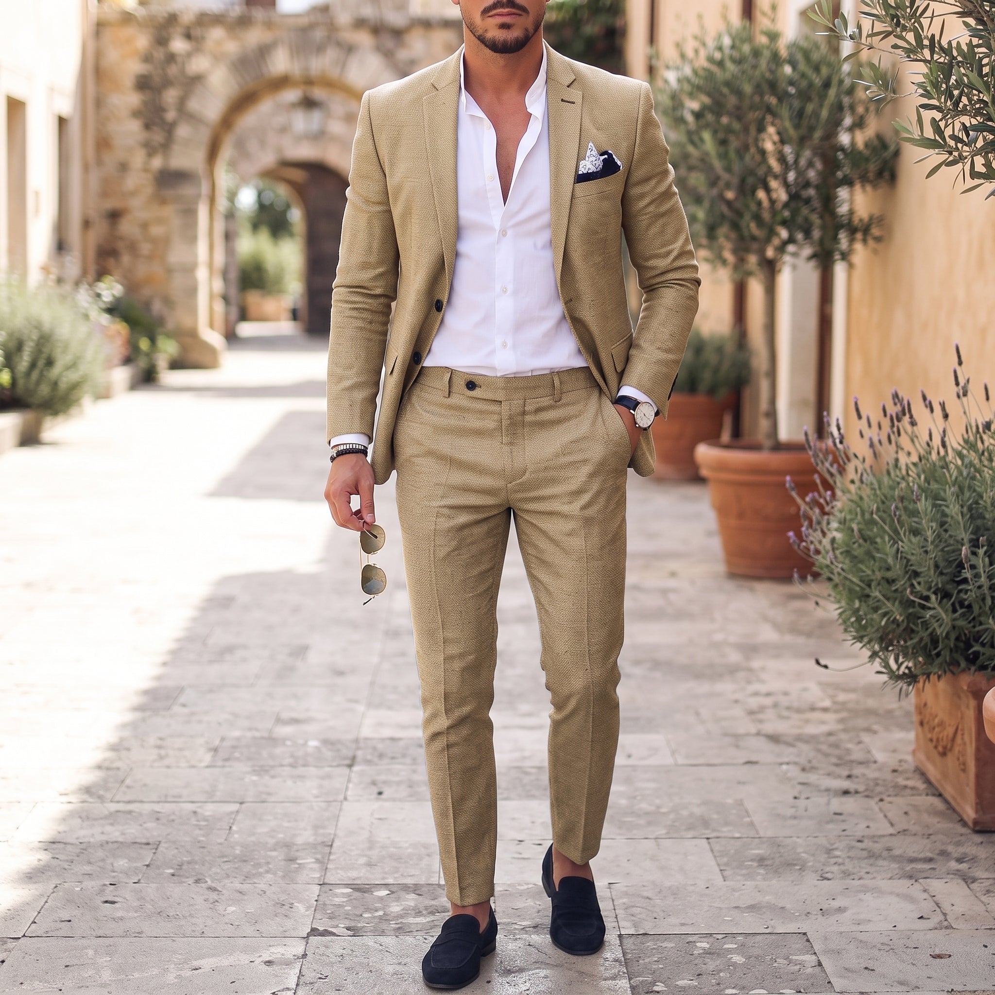 Hansel – Men's Single-Button Two-Piece Wedding Guest Suit - Suits - Khaki - Taylor & Bennett