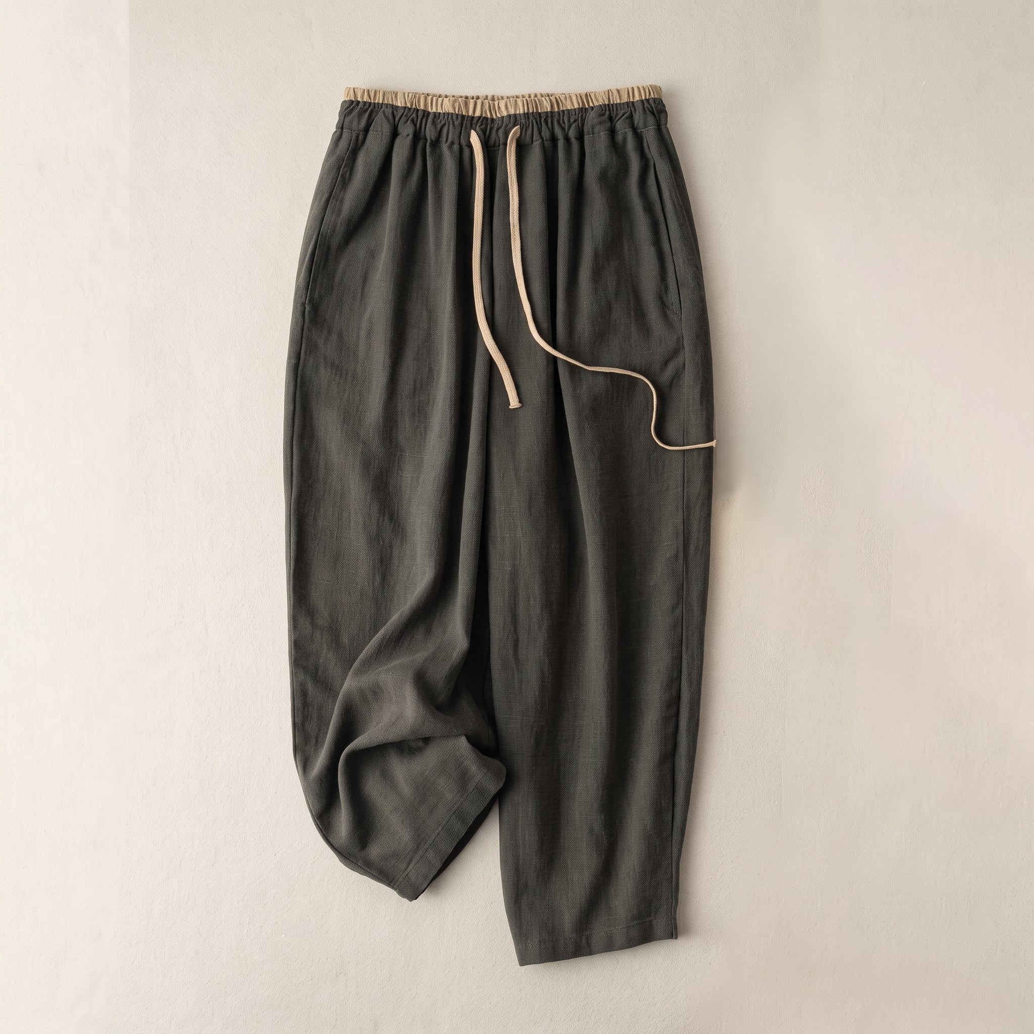 Heidi - Women's Summer High-Waisted Drawstring Waist Trousers - Pants & Trousers - Olive Green - Taylor & Bennett