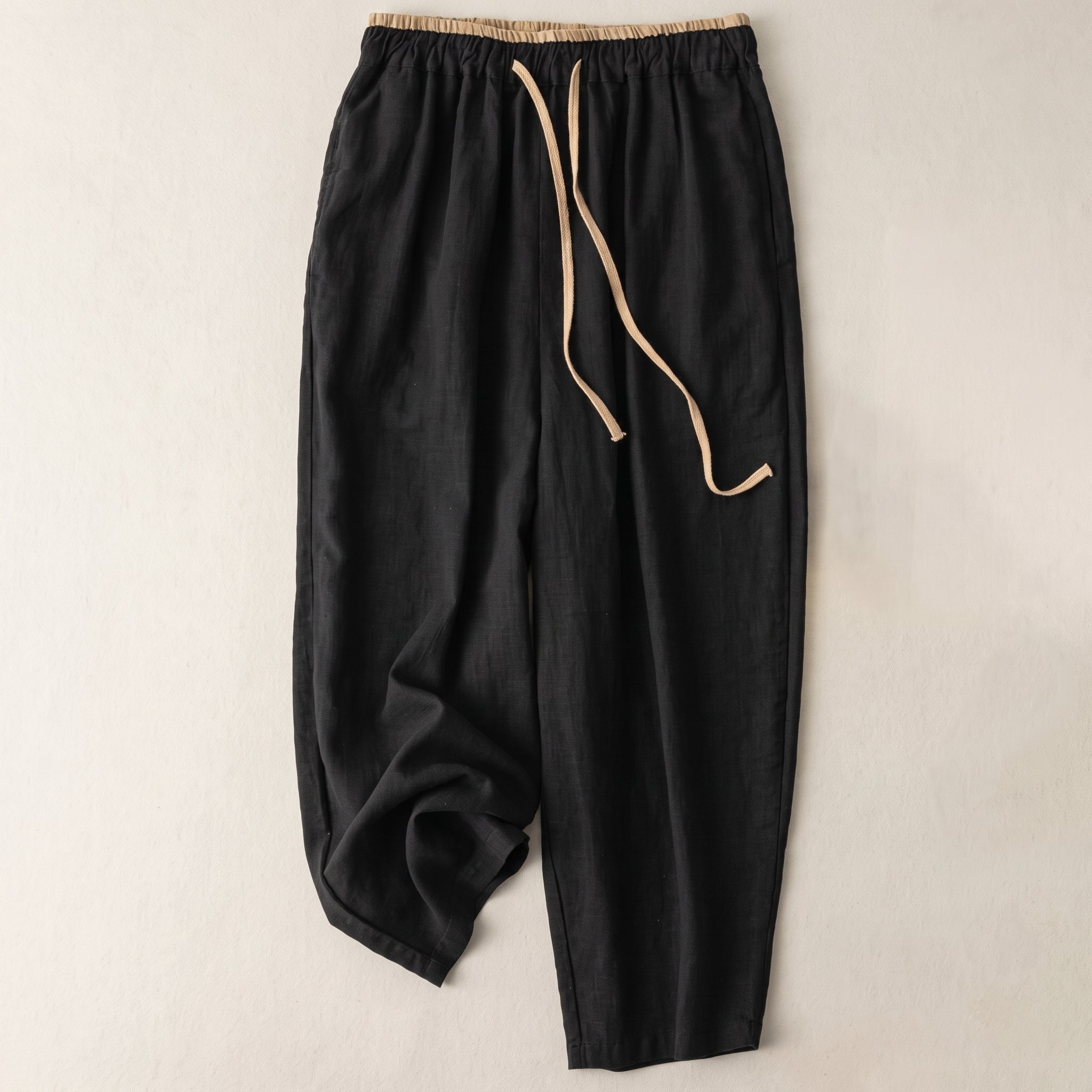 Heidi - Women's Summer High-Waisted Drawstring Waist Trousers - Pants & Trousers - Black - Taylor & Bennett