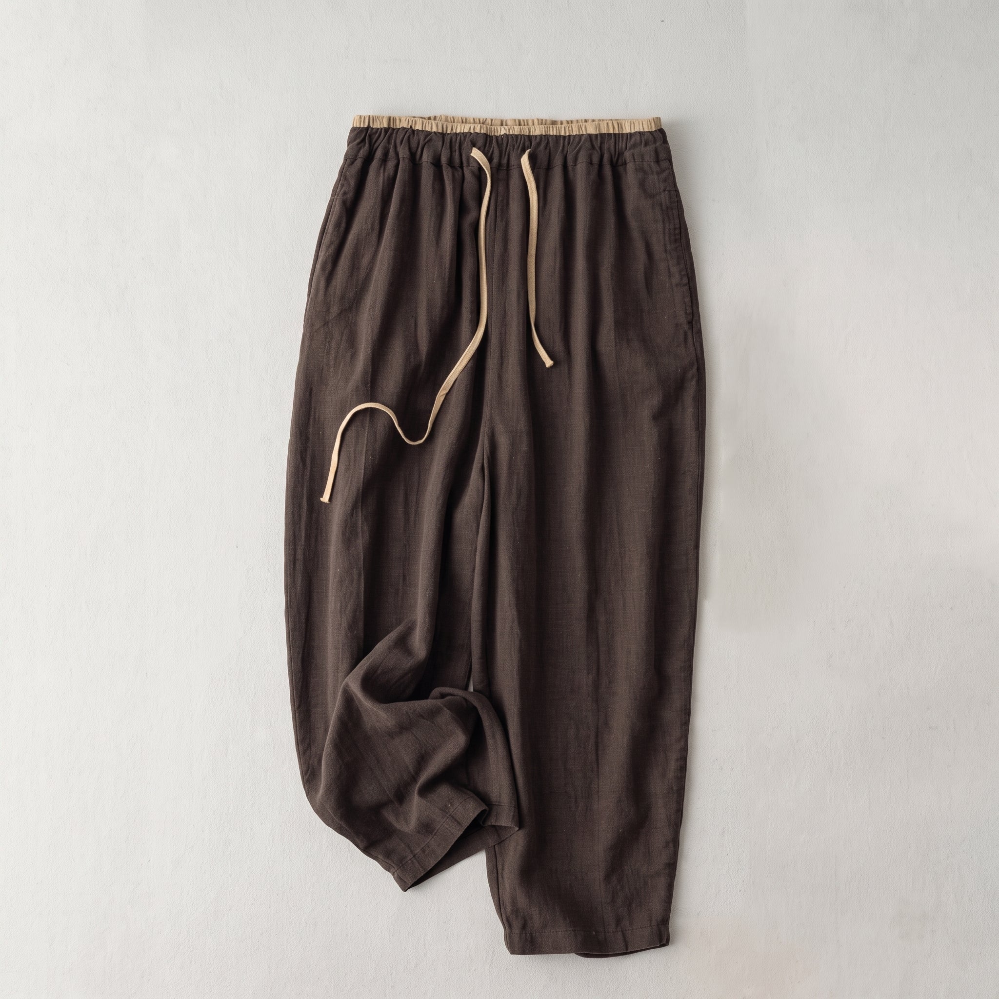 Heidi - Women's Summer High-Waisted Drawstring Waist Trousers - Pants & Trousers - Brown - Taylor & Bennett