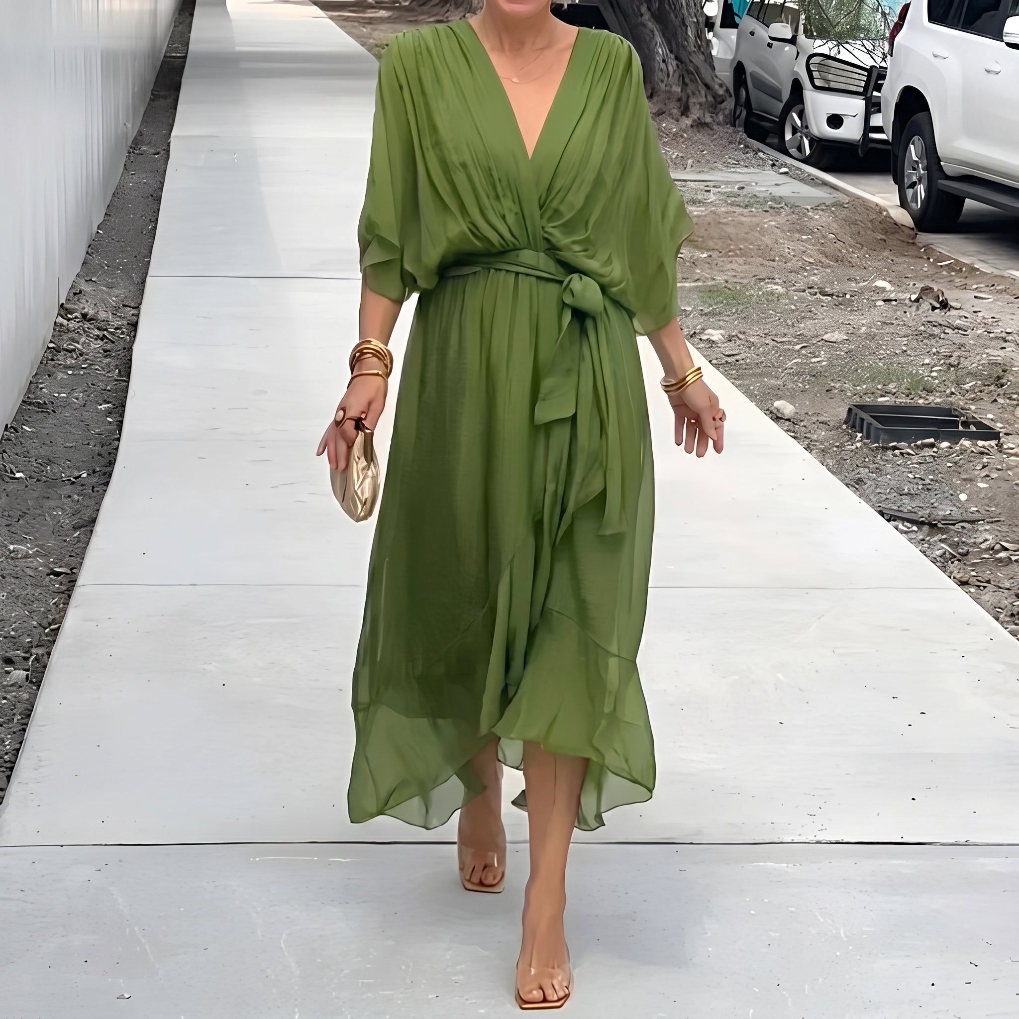 Helena - Women's Summer Wrap Chiffon Maxi Dress - Maxi Dress - Green - Taylor & Bennett