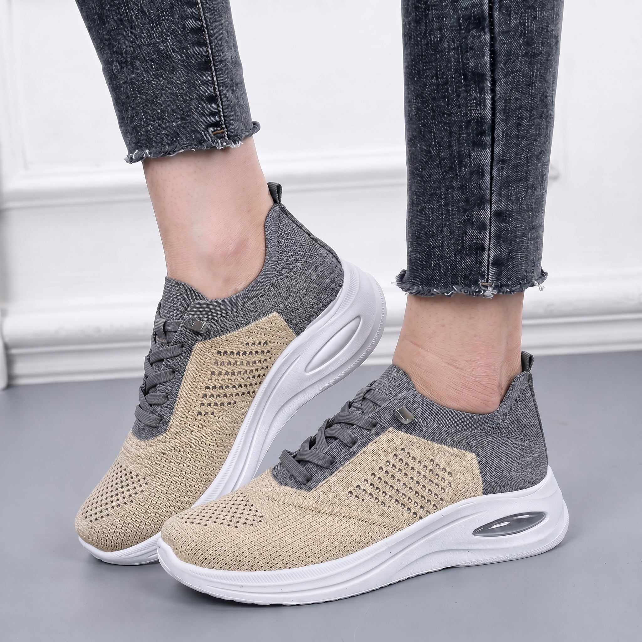 Helene - Women's Orthopaedic Cushioned Trainers - Orthopaedic Shoes - Beige - Taylor & Bennett