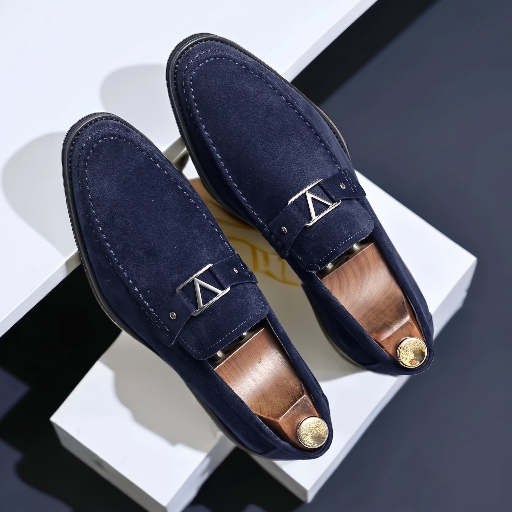 Henry - Men's Formal Loafers with Metal Buckle Detail - Loafers - Blue - Taylor & Bennett