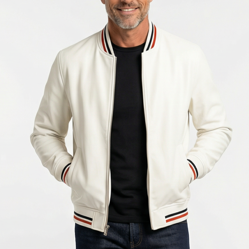 Colton - Men's Bomber Jacket with Striped Ribbed Trim