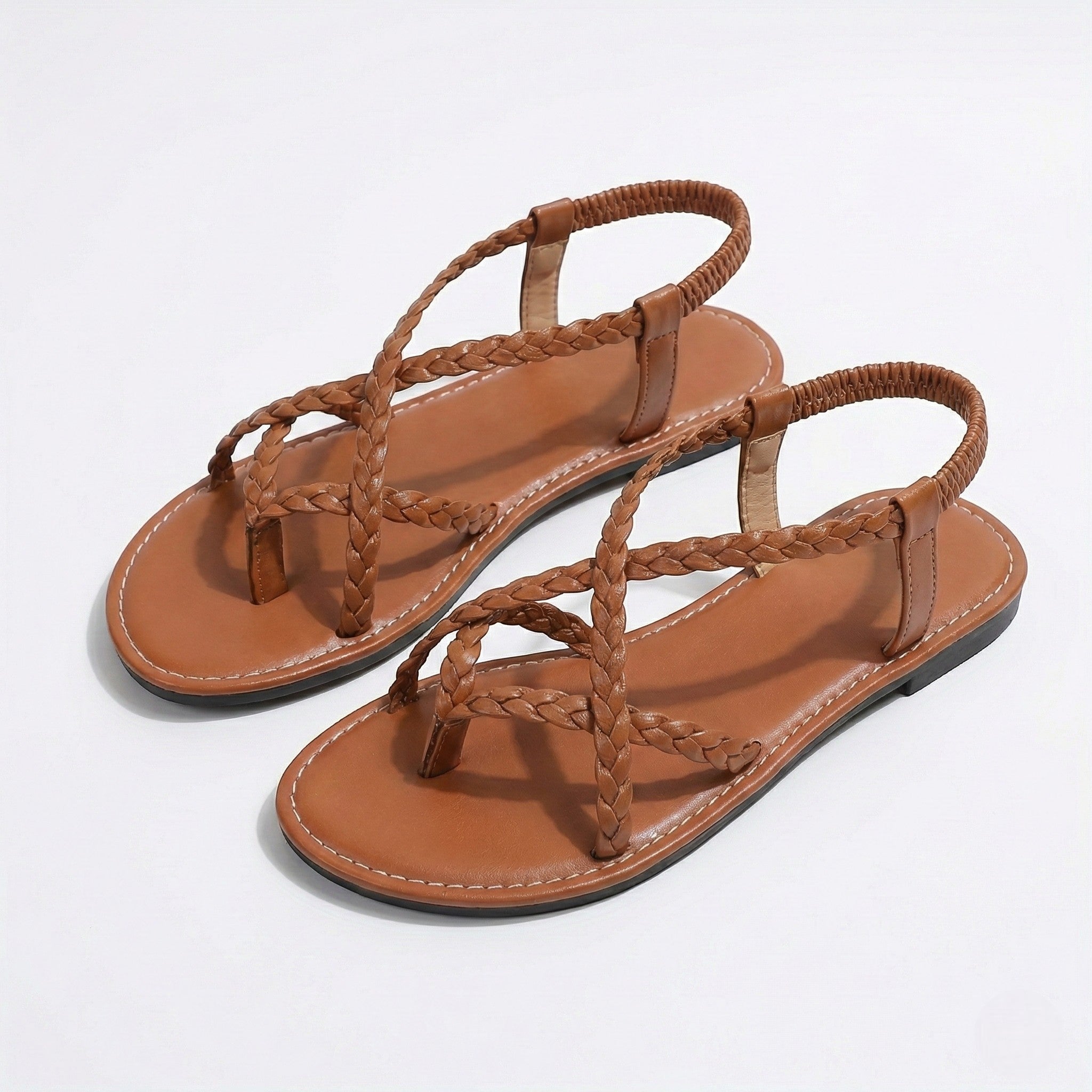 Imogen - Women's Flat Braided Strappy Sandals - Sandals - Brown - Taylor & Bennett