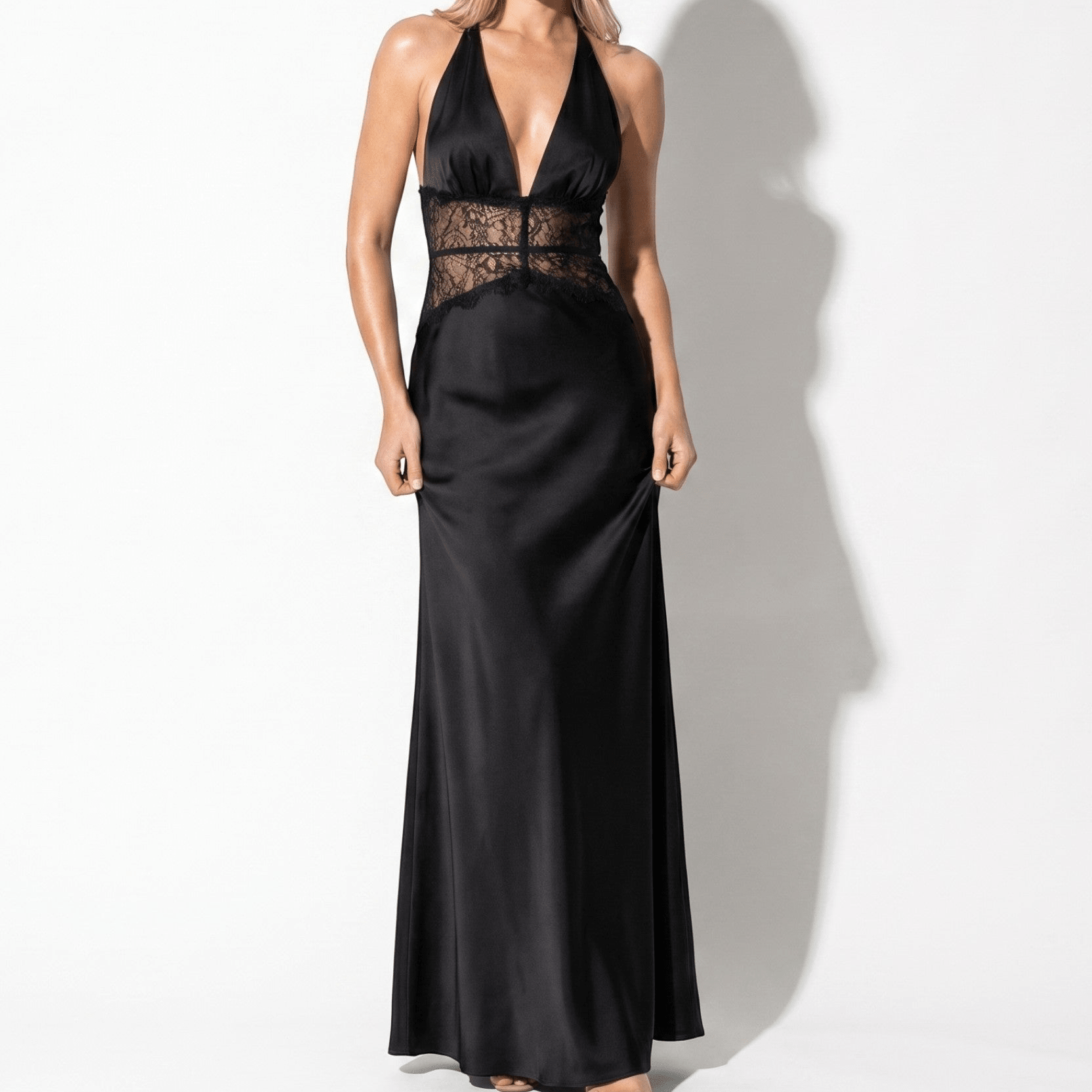 Imogen - Women's Summer Evening Lace Halter Maxi Dress - Dresses - Black - Taylor & Bennett