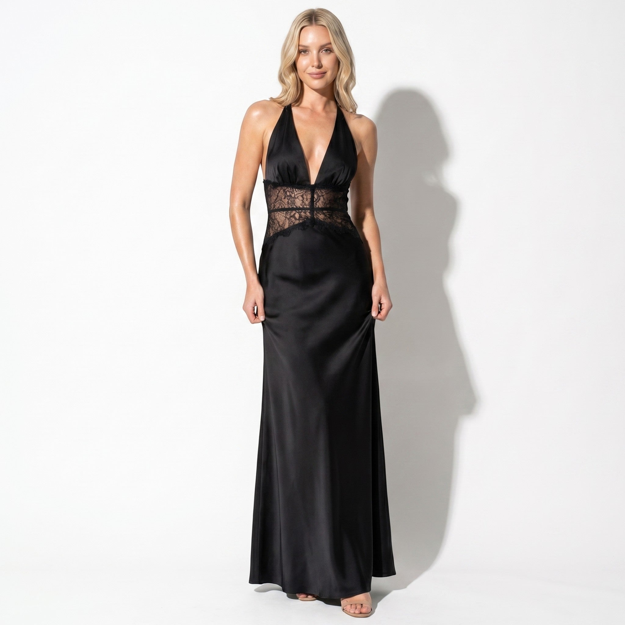 Imogen - Women's Summer Evening Lace Halter Maxi Dress - Dresses - Black - Taylor & Bennett