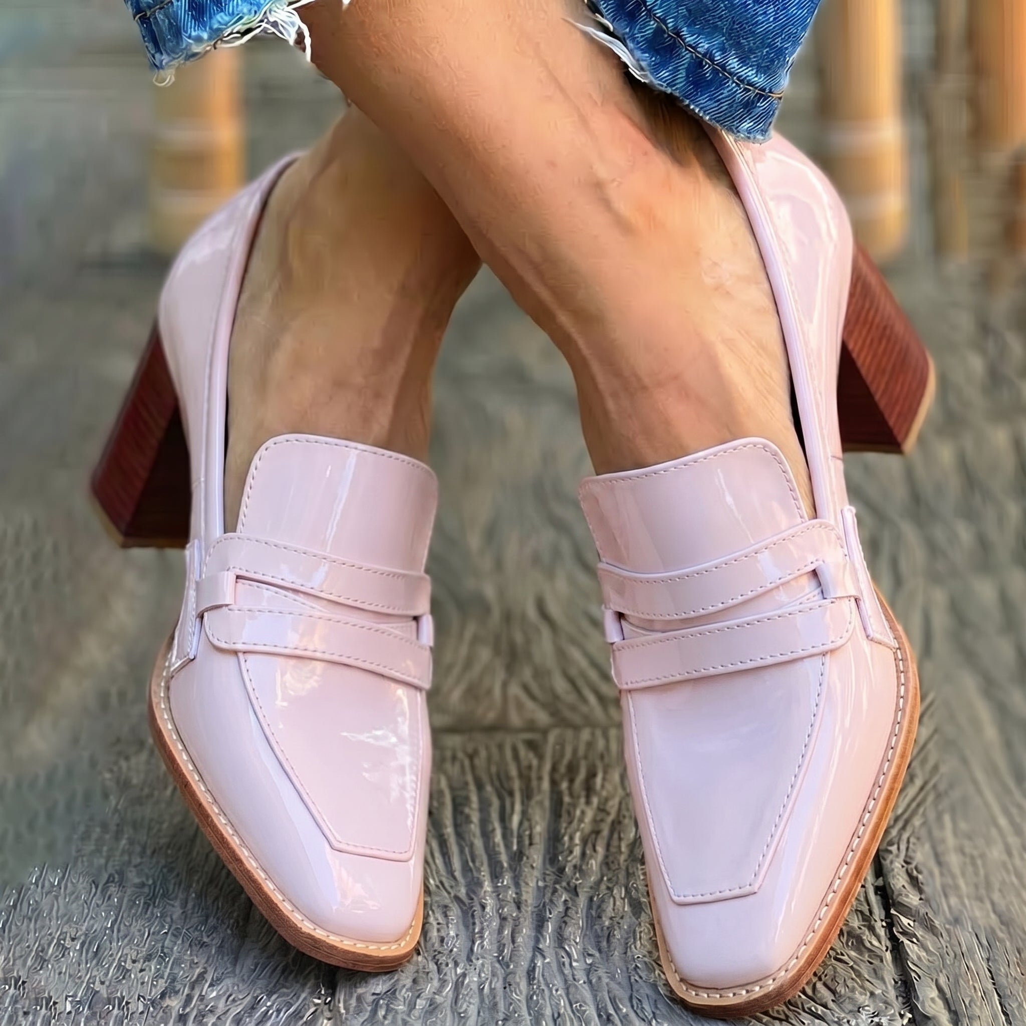 Isabell - Women's Slip - On Penny Loafers with Block Heel - Loafers - Pink - Taylor & Bennett