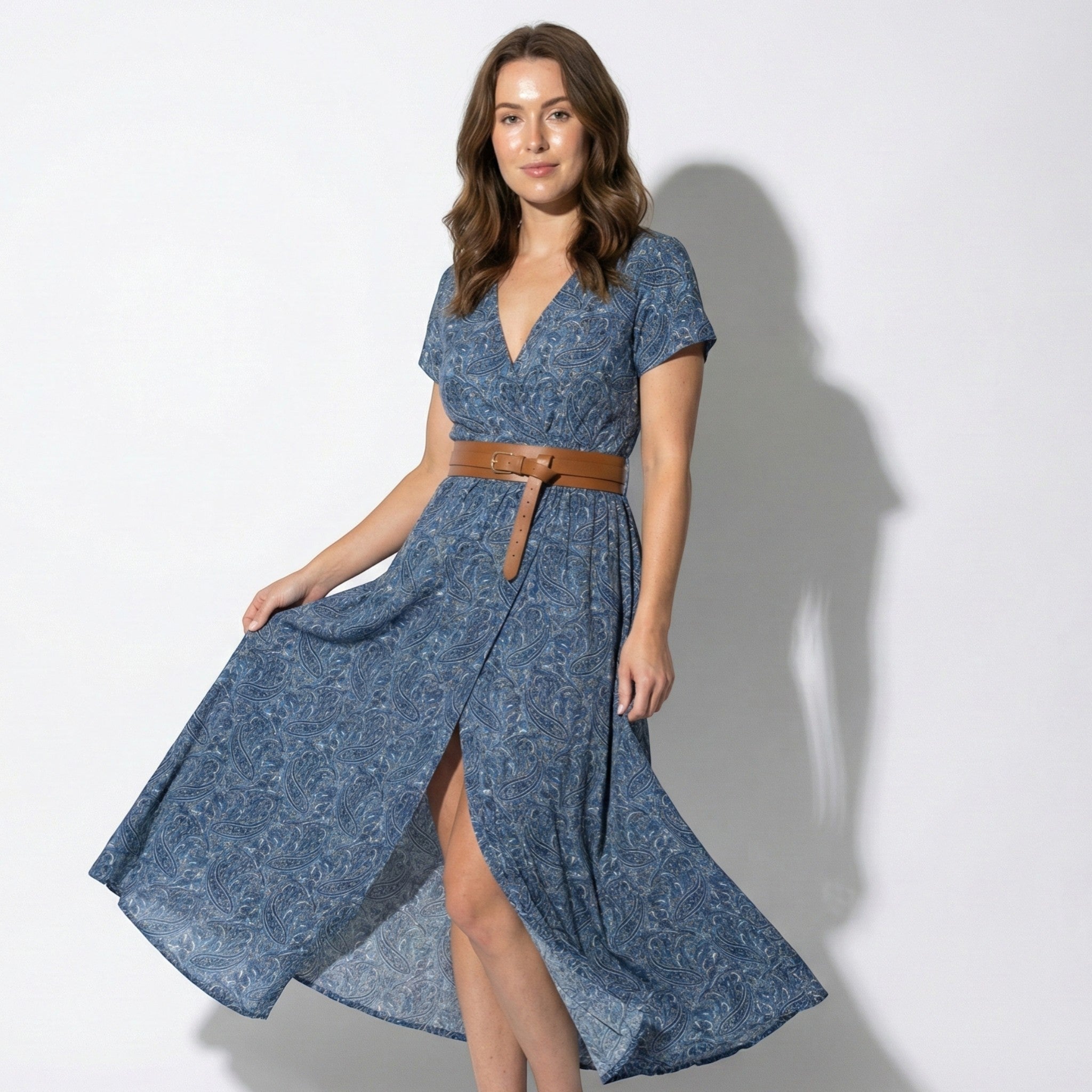 Isabella - Women's Bohemian Floral Maxi Dress with Belt - Dresses - Blue - Taylor & Bennett