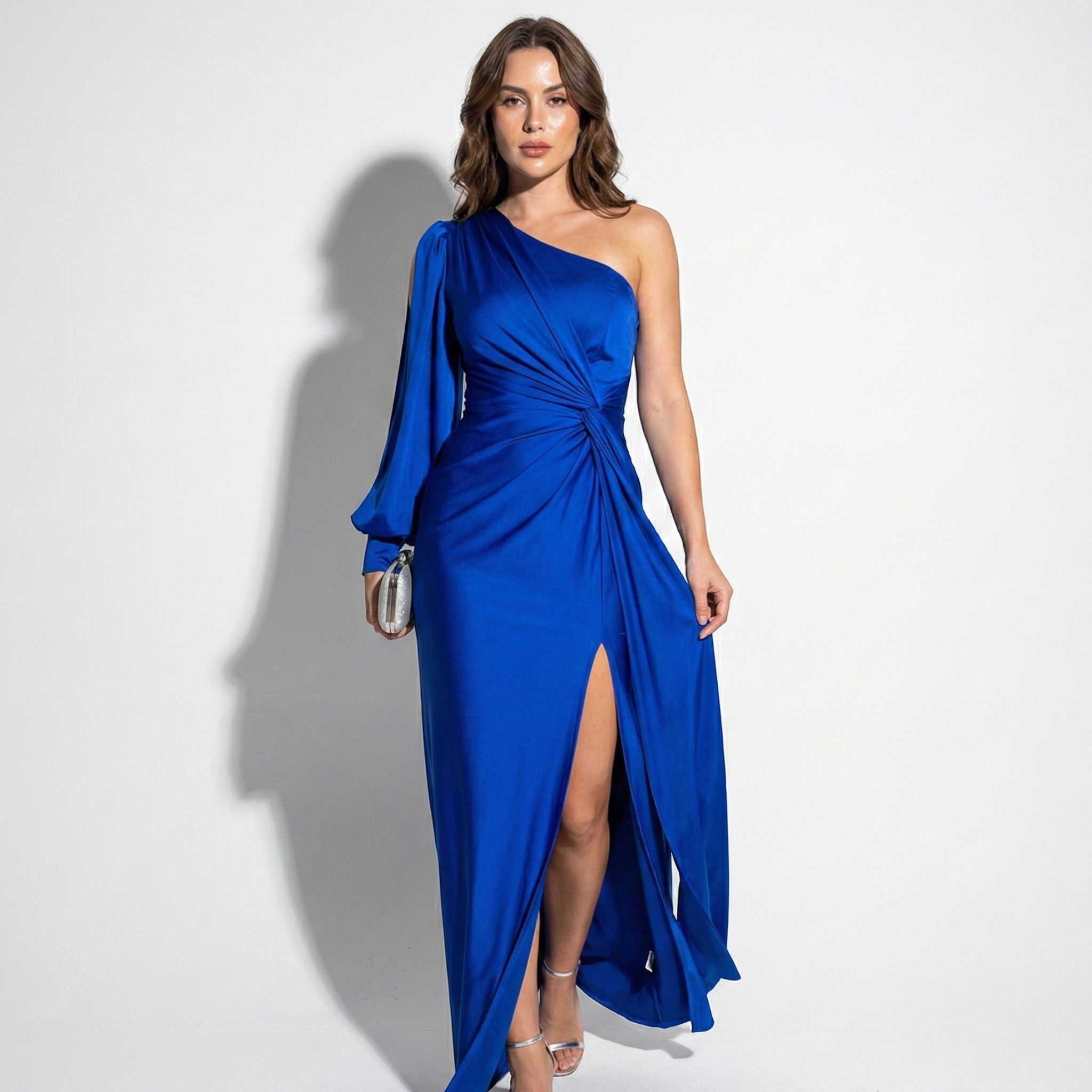 Isabella - Women's One - Shoulder Maxi Dress with Side Split - Dresses Sale - Navy Blue - Taylor & Bennett