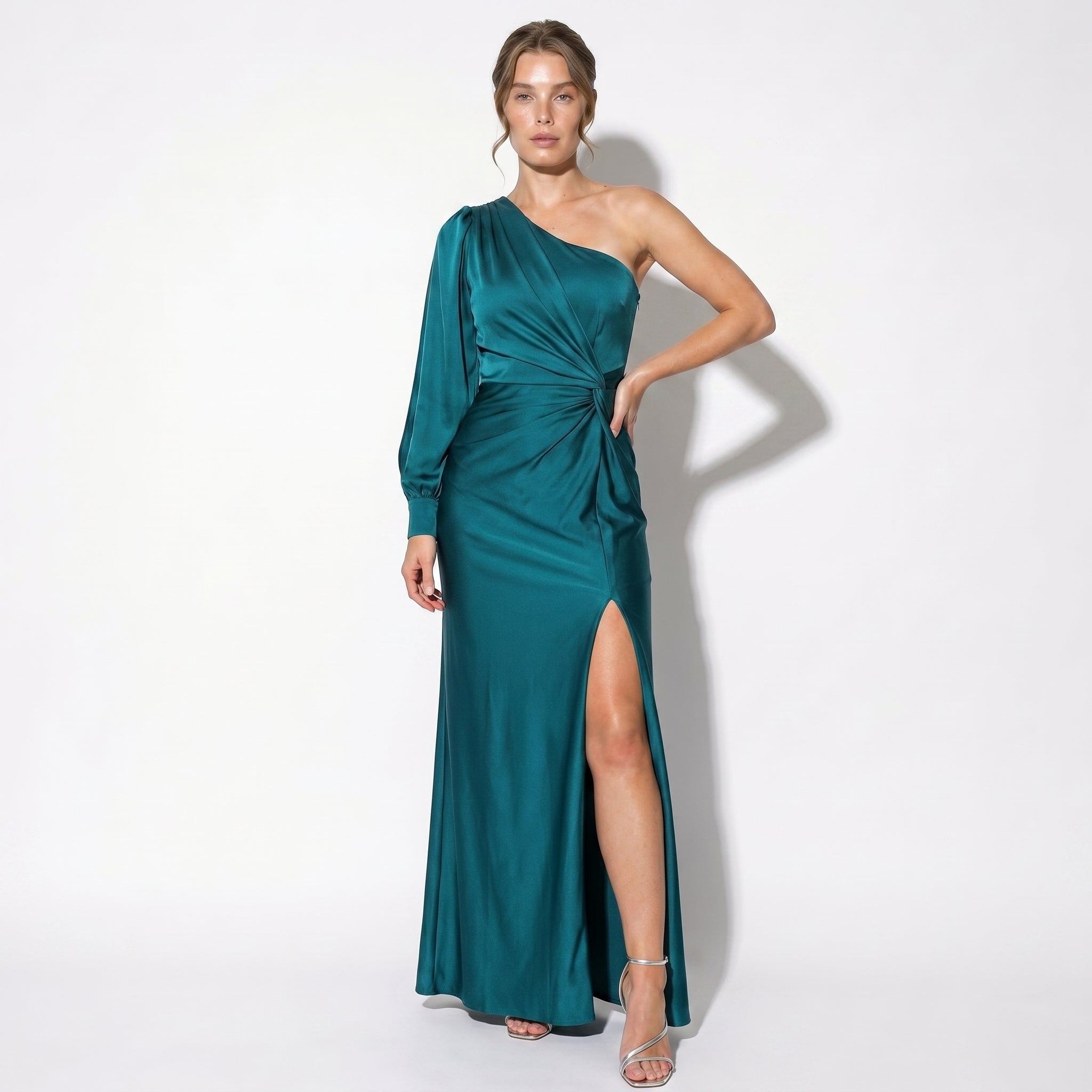 Isabella - Women's One - Shoulder Party Maxi Dress - Dresses Sale - Teal - Taylor & Bennett