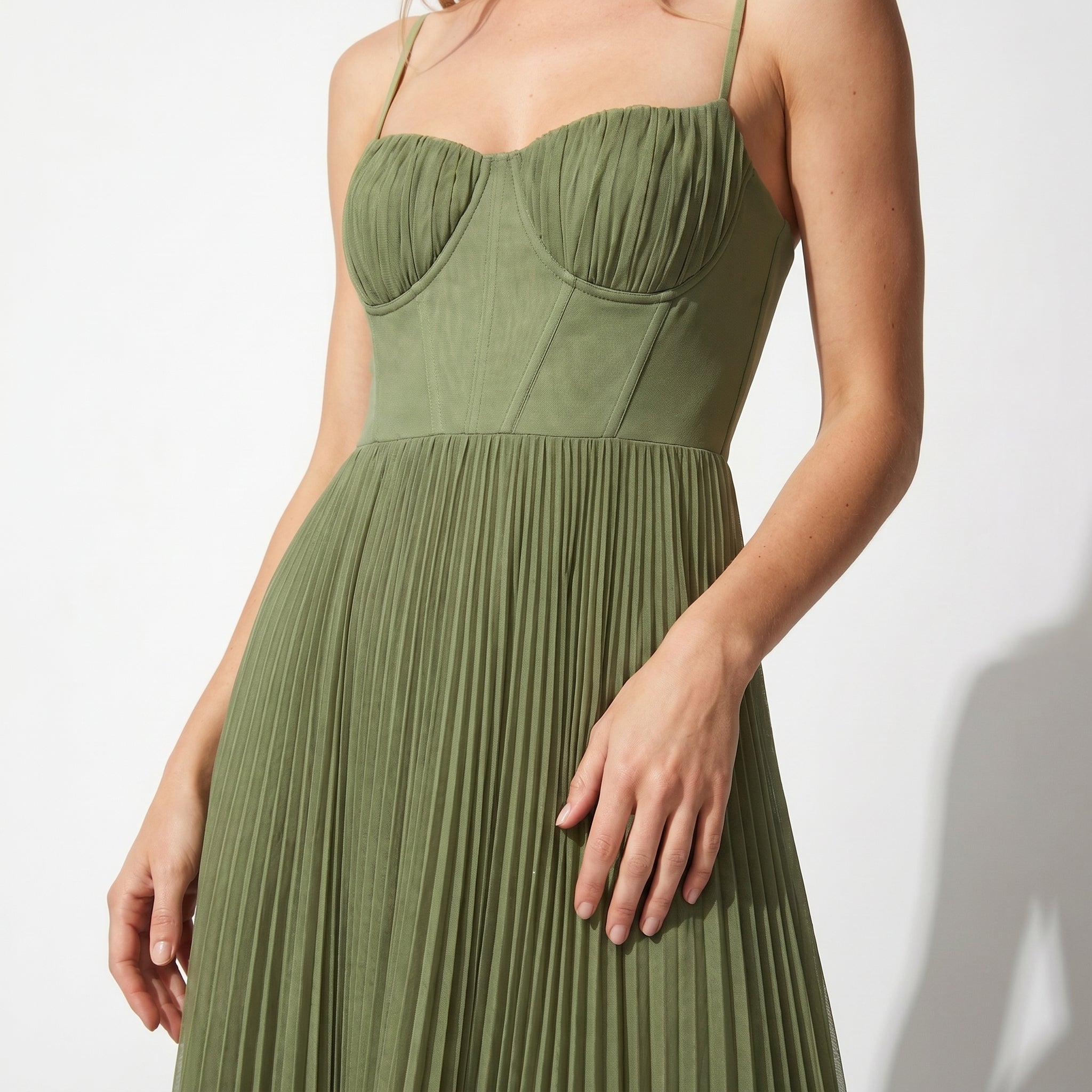 Isabella - Women's Pleated Corset Midi Dress - Dresses - Green - Taylor & Bennett