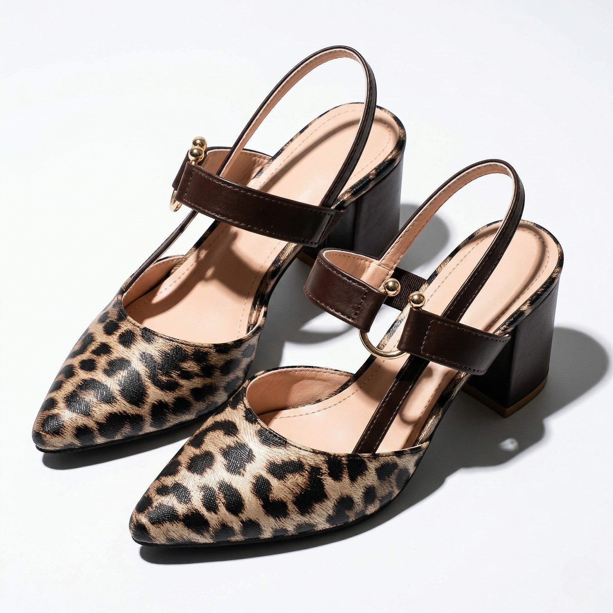 Isabella - Women's Pointed Toe Block Heels - Sandals - Black / Beige - Taylor & Bennett