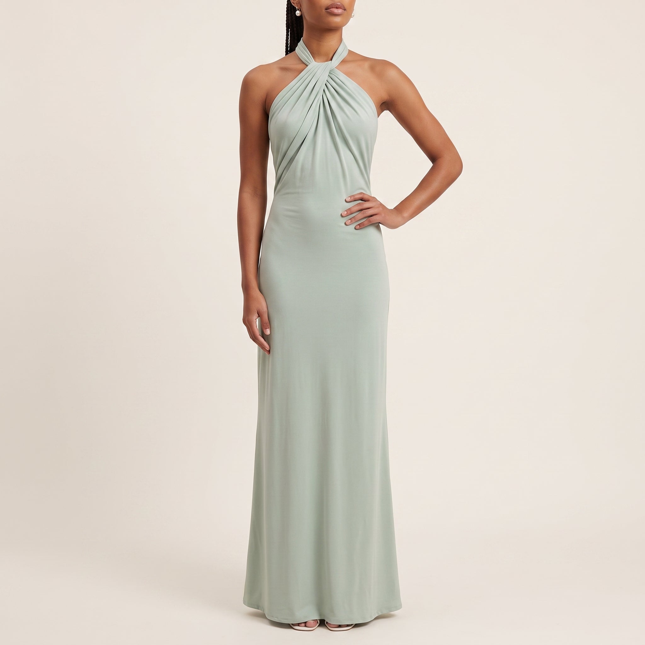 Isabella - Women's Wedding Guest Halter Twist Maxi Dress - Dresses - Teal - Taylor & Bennett