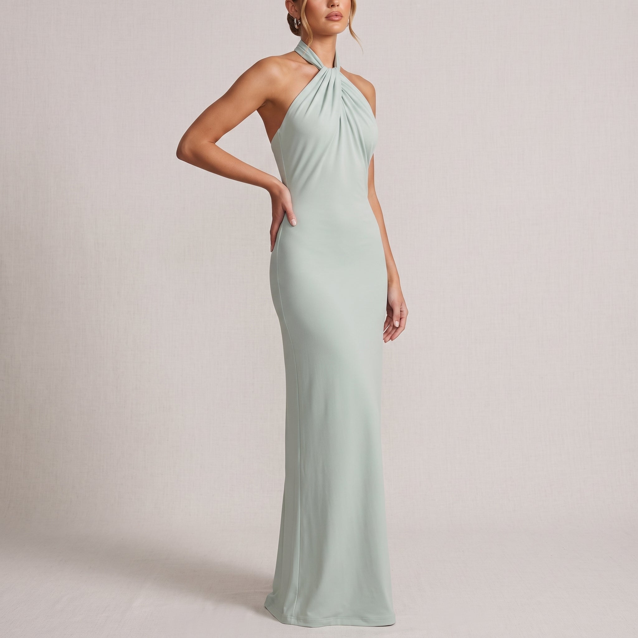 Isabella - Women's Wedding Guest Halter Twist Maxi Dress - Dresses - Teal - Taylor & Bennett