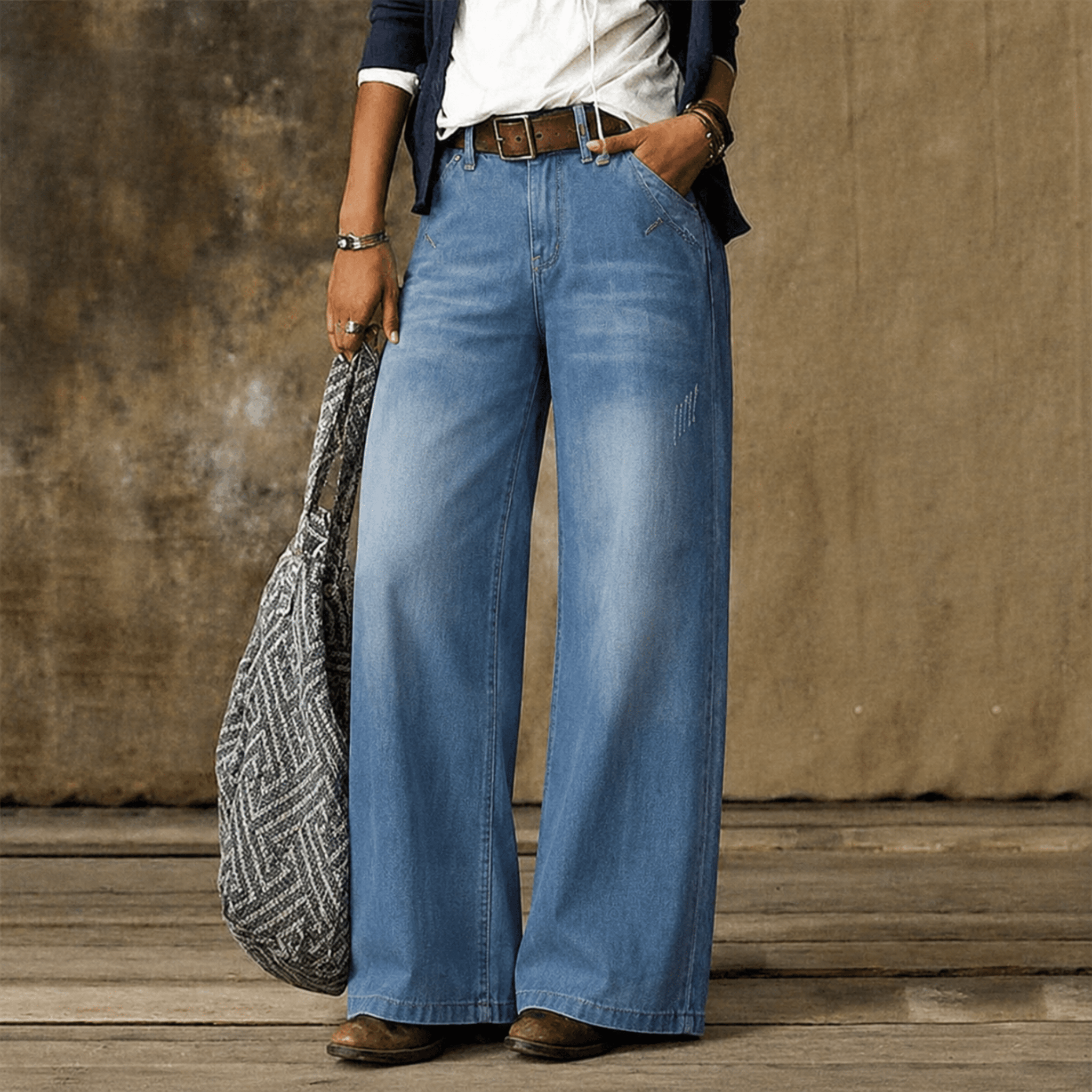 Isabelle - Women's High-Waisted Wide-Leg Jeans - Jeans - Light Blue - Taylor & Bennett