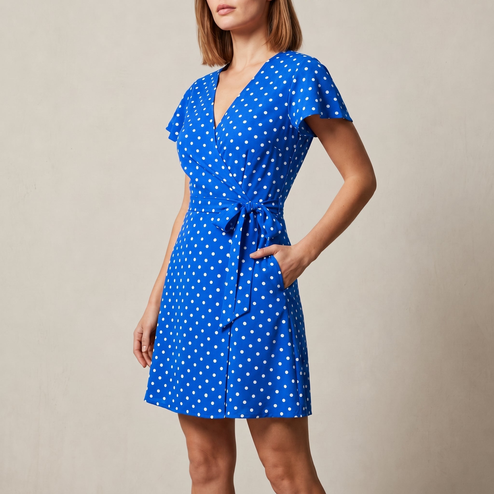 Isabelle - Women's Summer Polka Dot Wrap Midi Dress with Tie Waist - Dresses - Blue - Taylor & Bennett