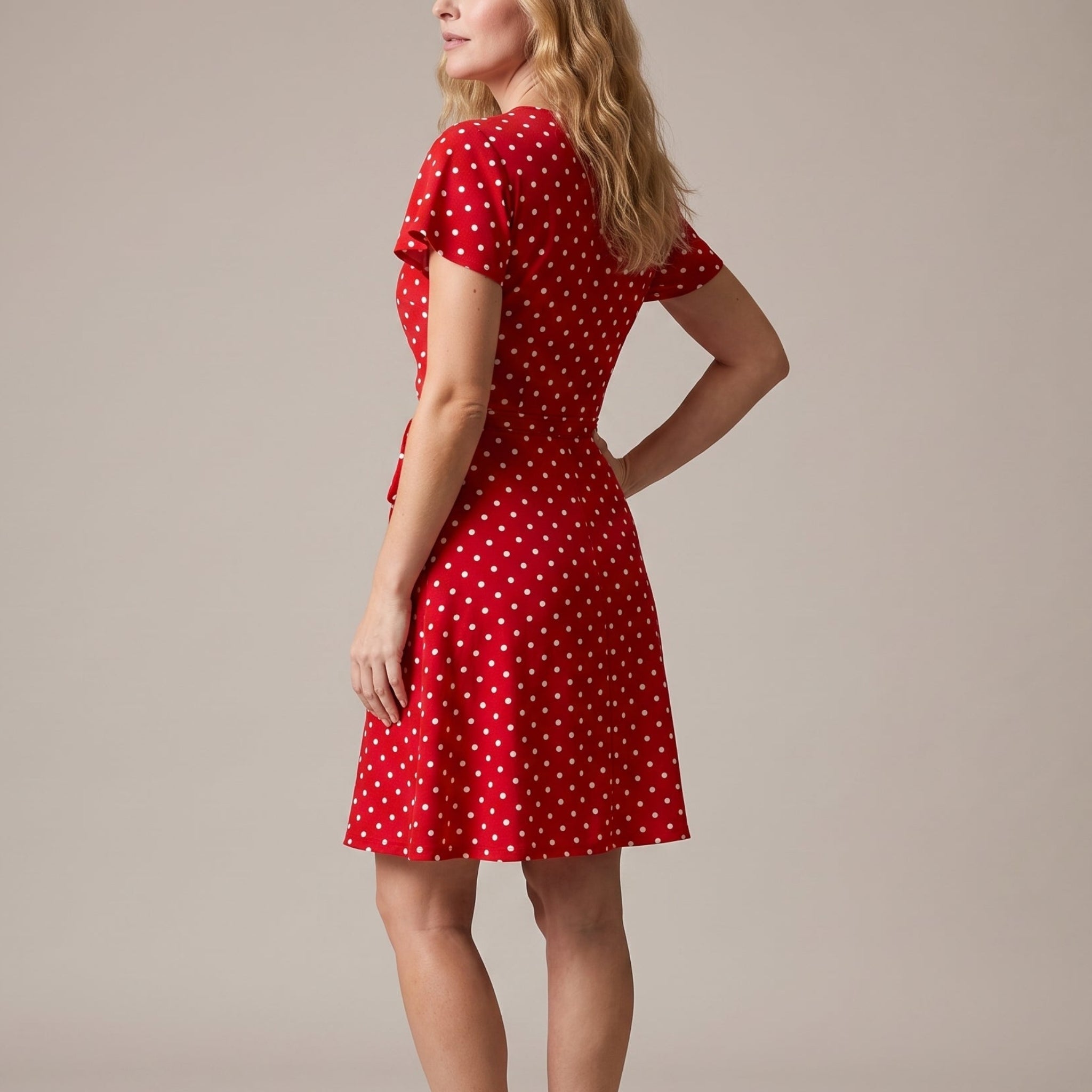 Isabelle - Women's Summer Polka Dot Wrap Midi Dress with Tie Waist - Dresses - Red - Taylor & Bennett