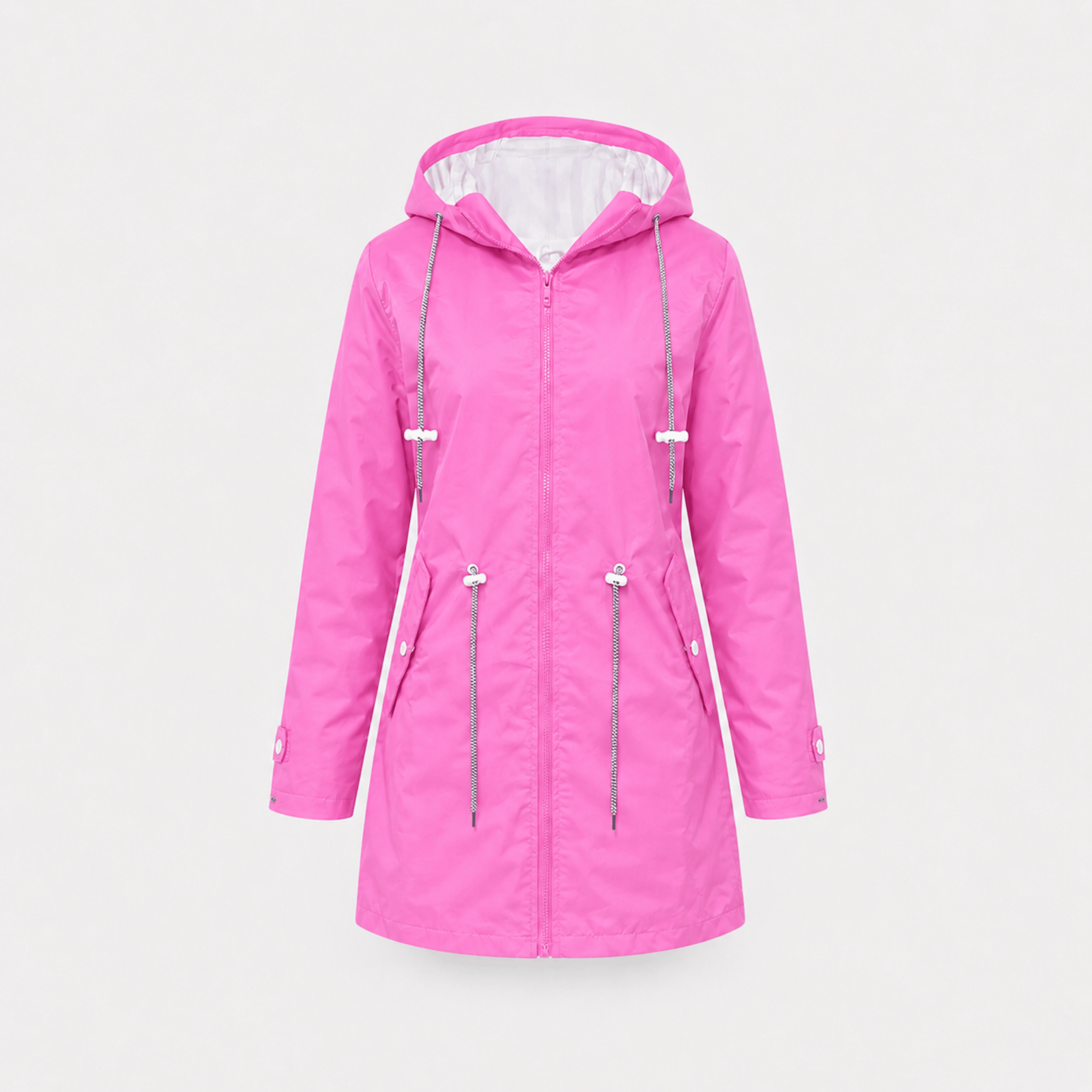 Isla - Women's Hooded Longline Rain Jacket with Striped Lining - Rain Coat - Pink - Taylor & Bennett
