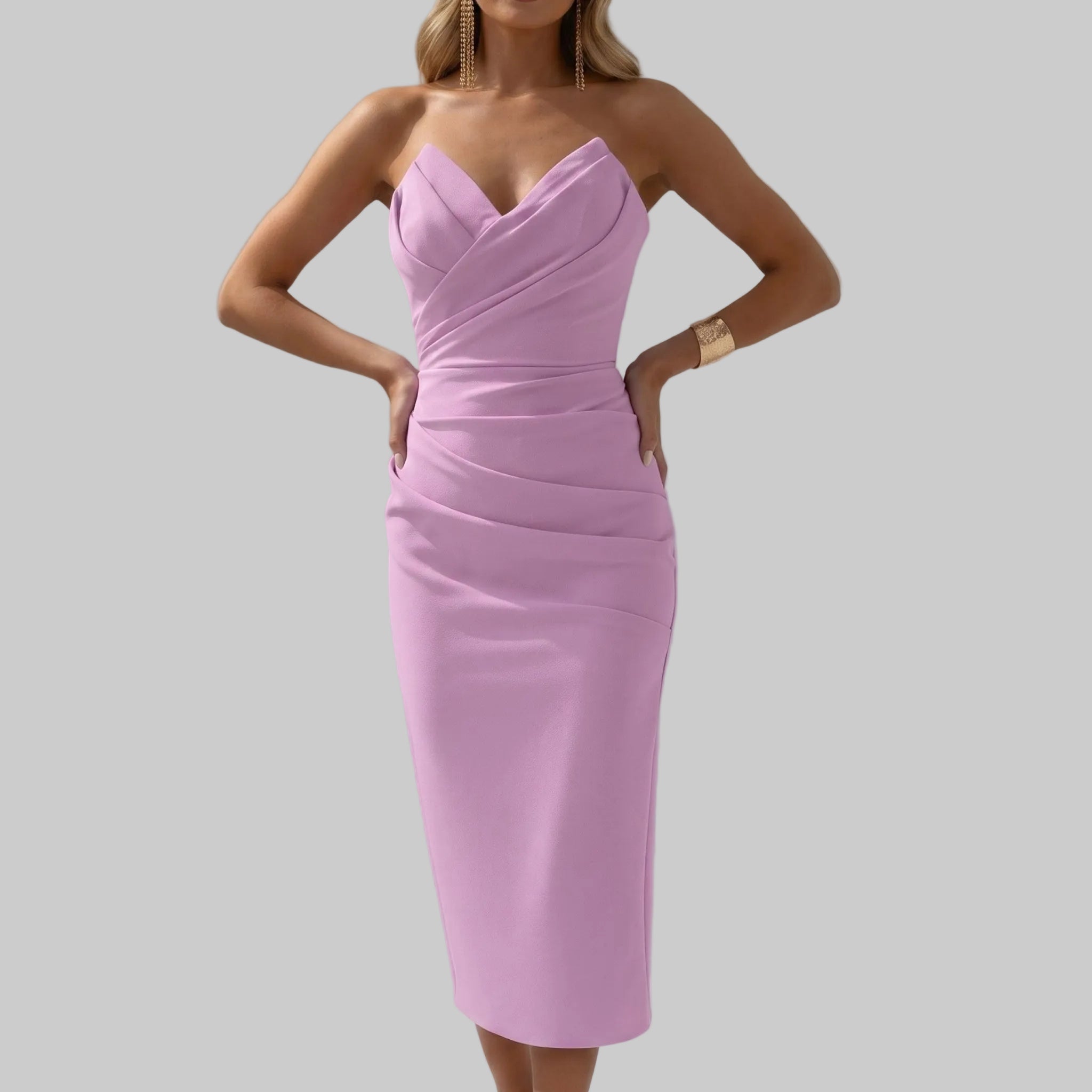 Isla - Women's Party Ruched Bodycon Midi Dress - Midi Dress - Light Pink - Taylor & Bennett
