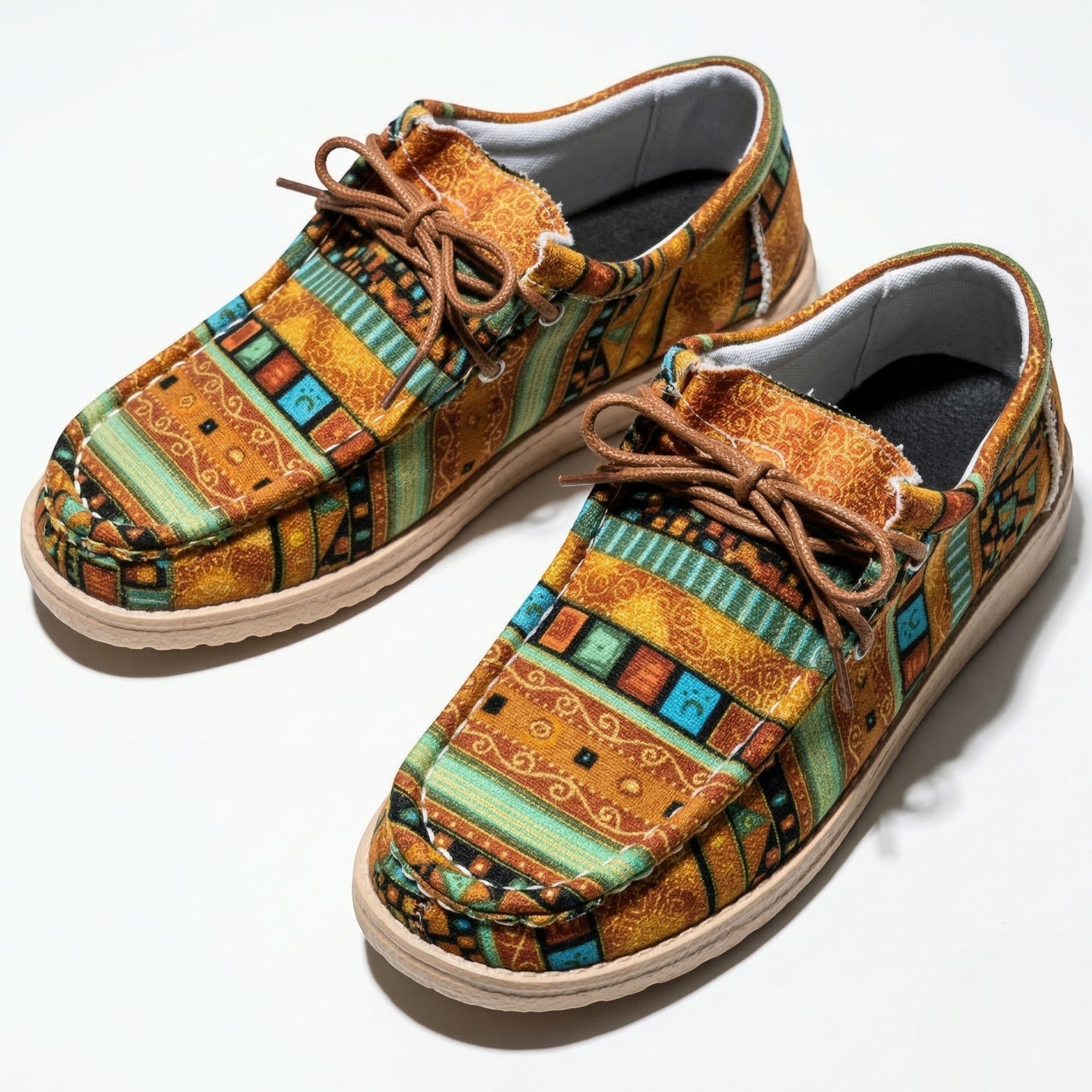 Isla - Women's Patterned Moccasins with Casual Lace - up Detail - Shoes - Khaki - Taylor & Bennett