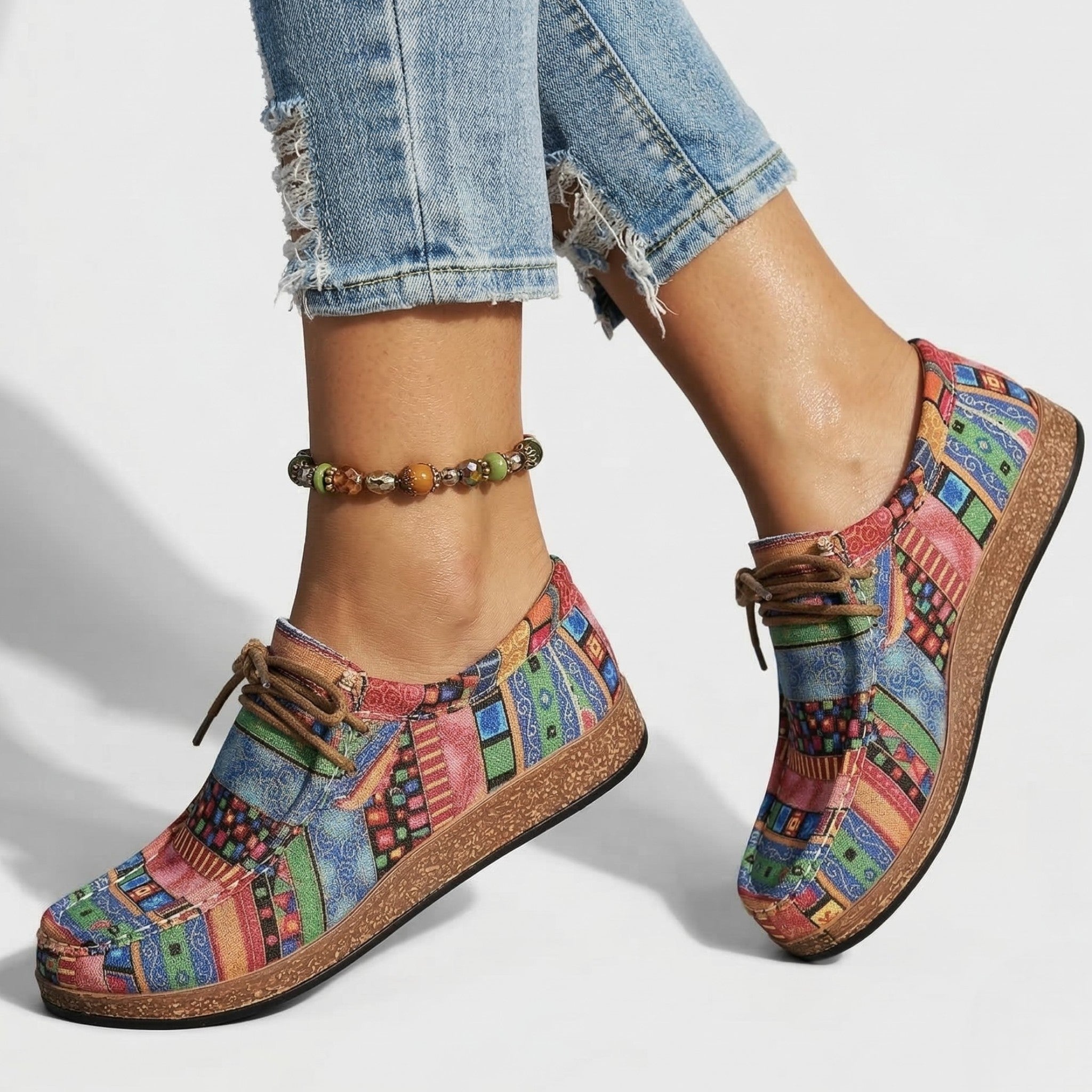Isla - Women's Patterned Moccasins with Casual Lace - up Detail - Shoes - Green - Taylor & Bennett