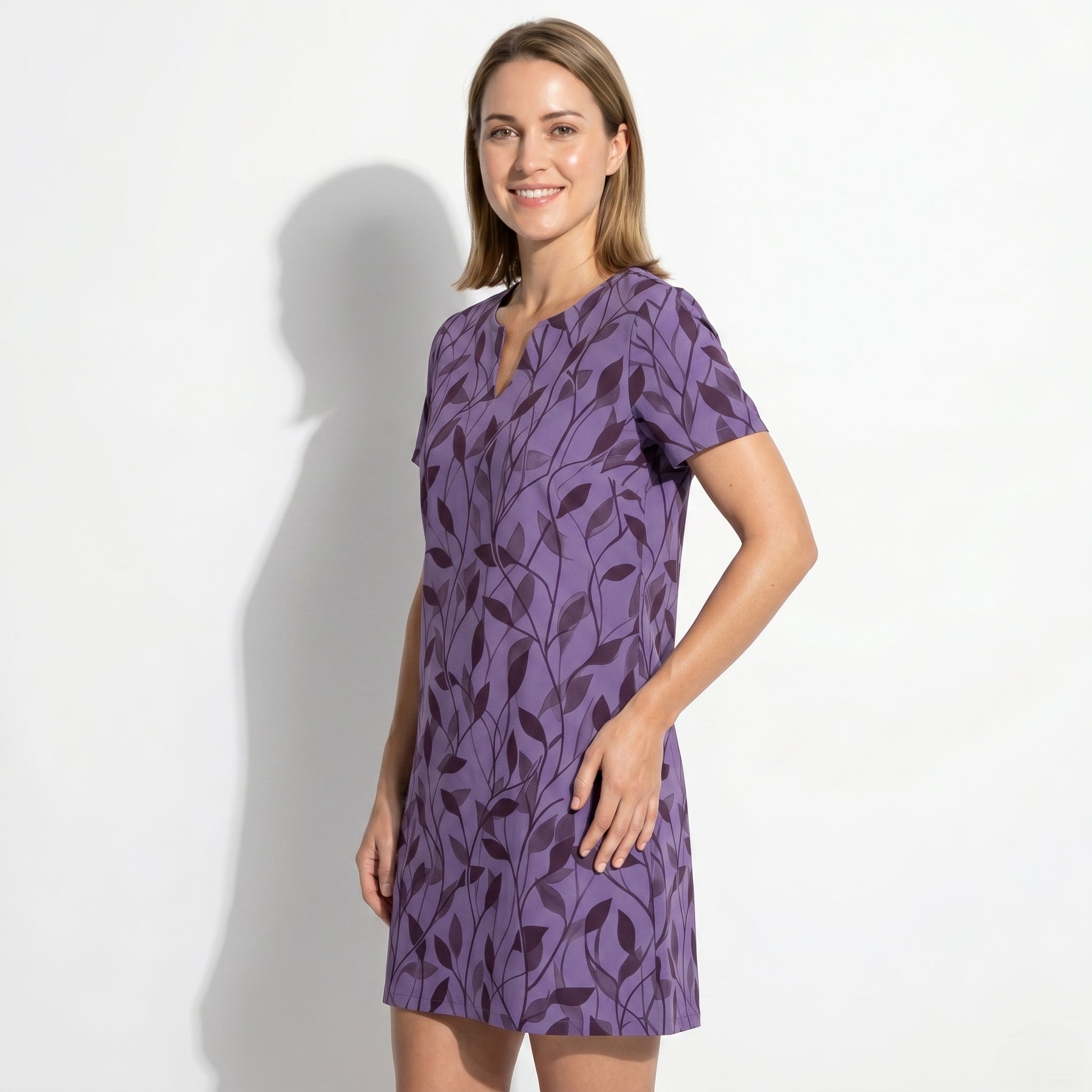 Isla - Women's Summer Print Short Sleeve Mini Dress - Dress - Purple - Taylor & Bennett