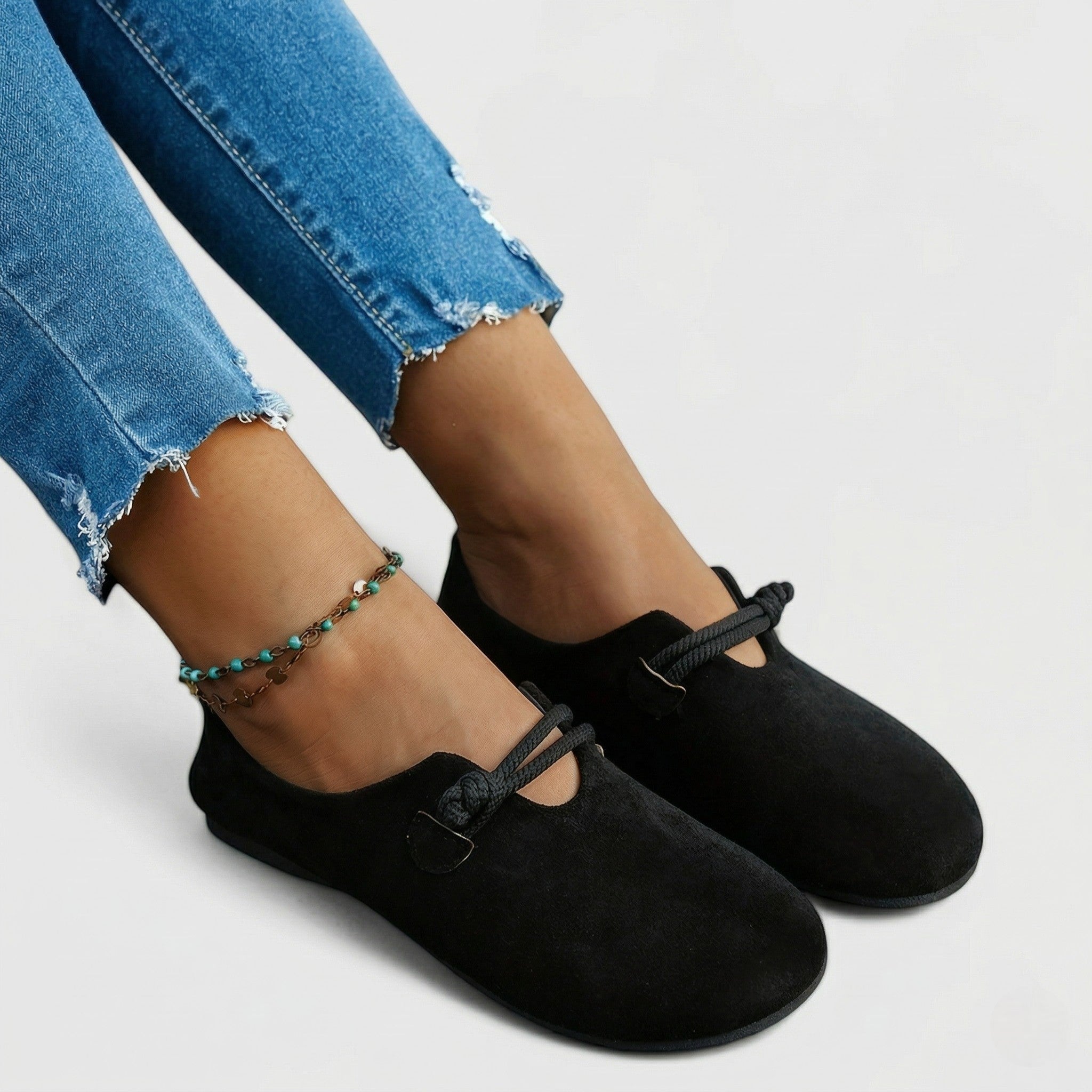 Ivy - Women's Round Toe Slip - On Flats with Rope Detail - Shoes - Black - Taylor & Bennett