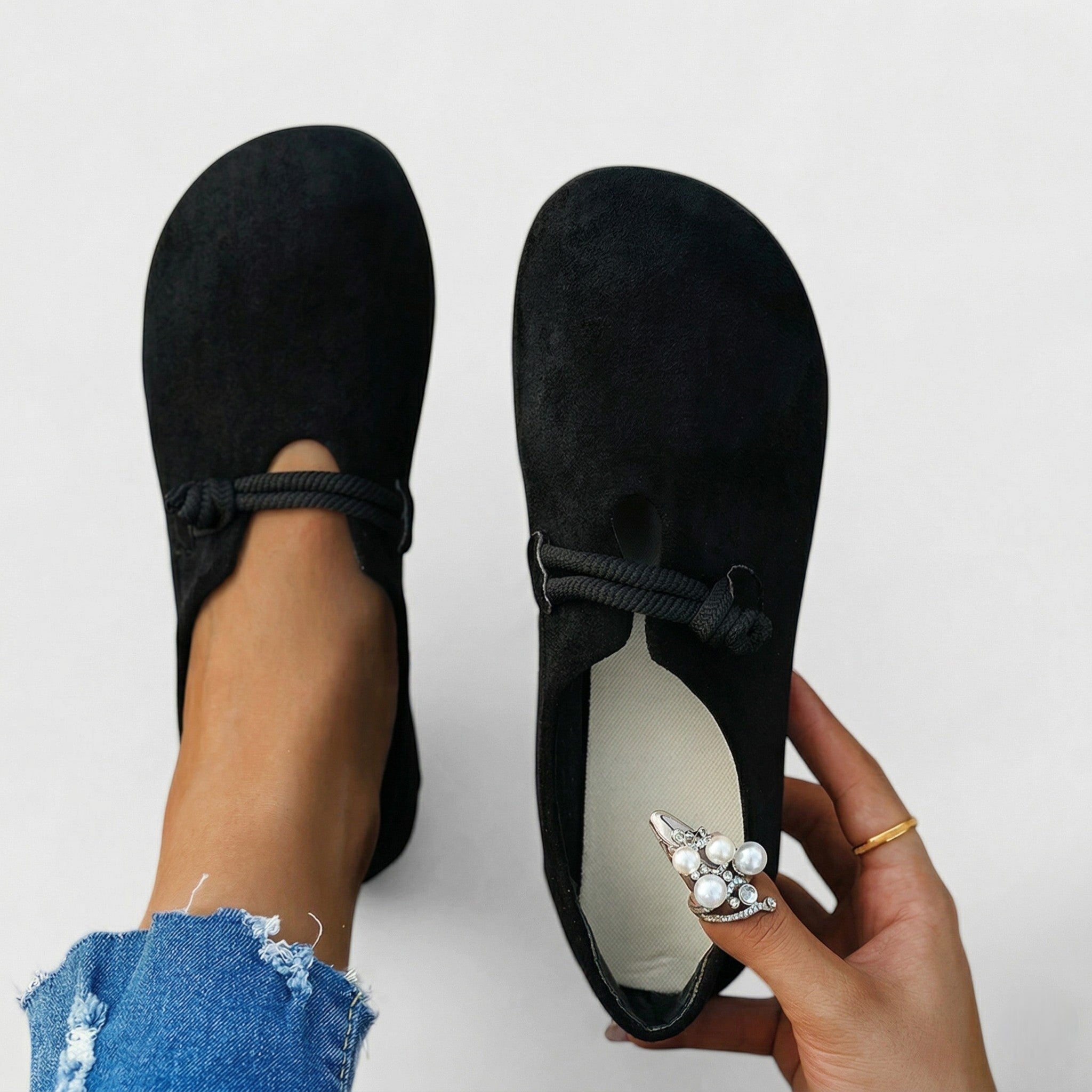 Ivy - Women's Round Toe Slip - On Flats with Rope Detail - Shoes - Black - Taylor & Bennett