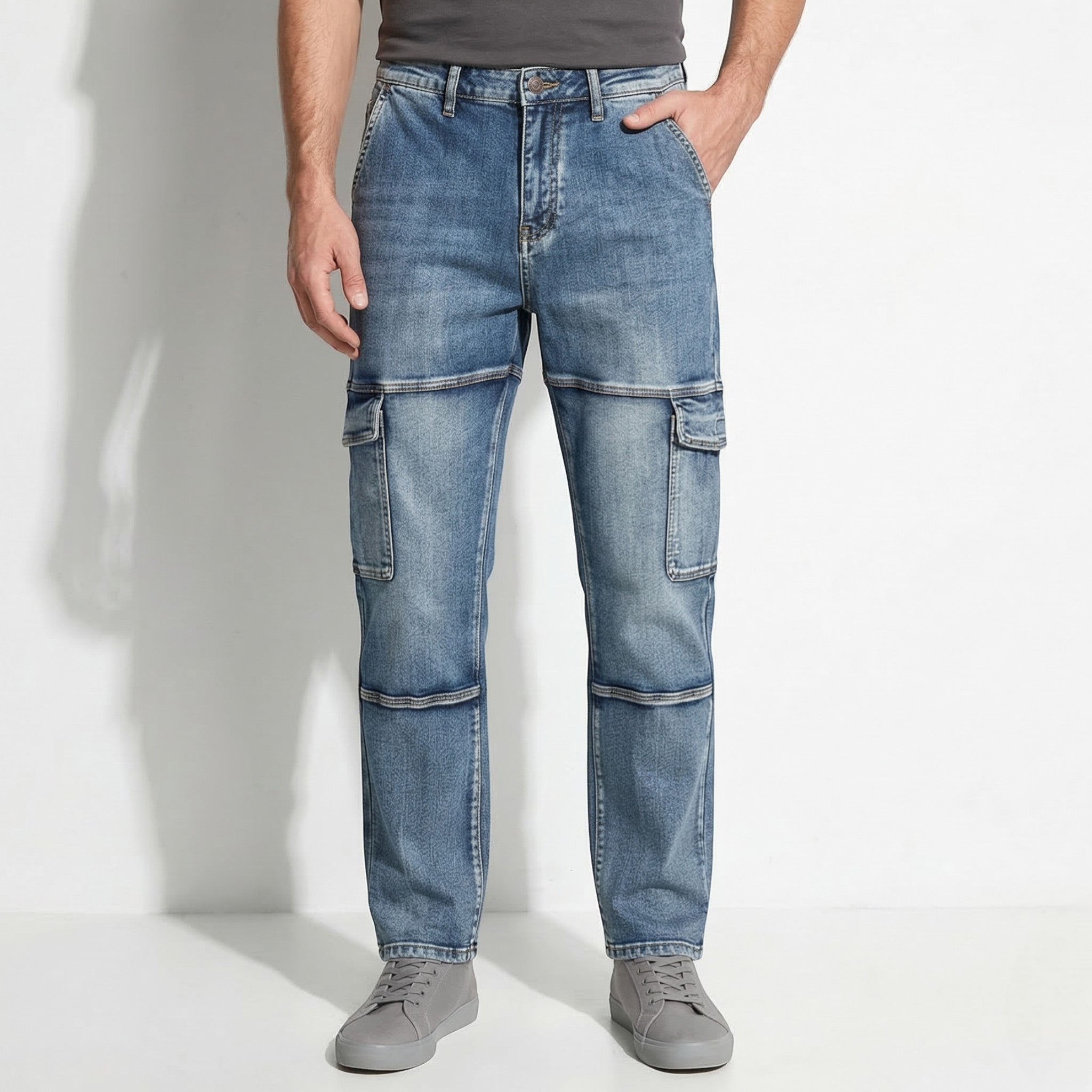 Jack - Men's Cargo Jeans with Reinforced Seams and Utility Pockets - Cargo Pants - Light Blue - Taylor & Bennett