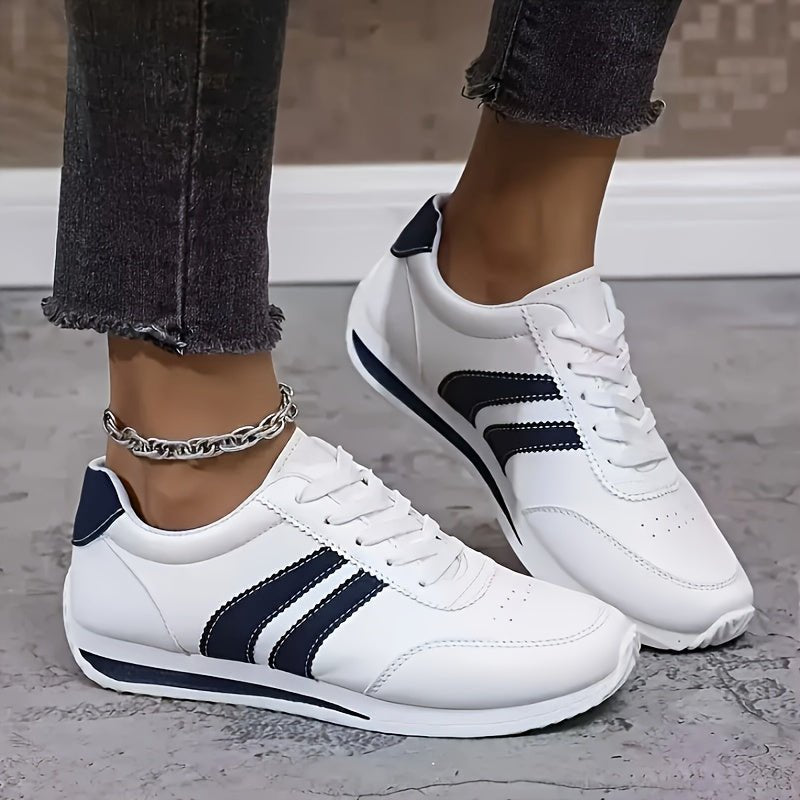 Jade - Women's Stripe Panel Lace - Up Trainers - Trainers - White - Taylor & Bennett