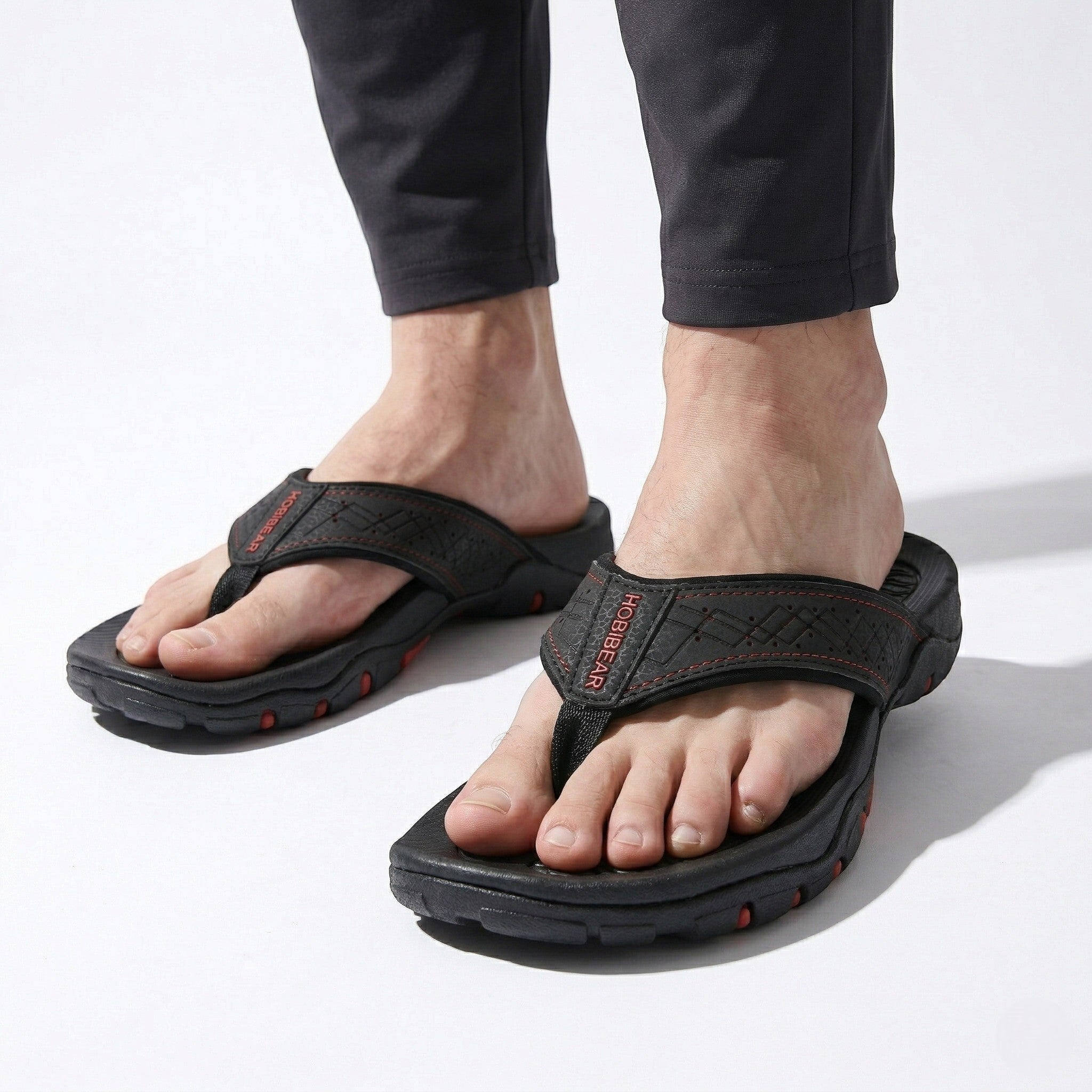 James - Men's Arch Flip Flops - Slippers - Double Black - Taylor & Bennett