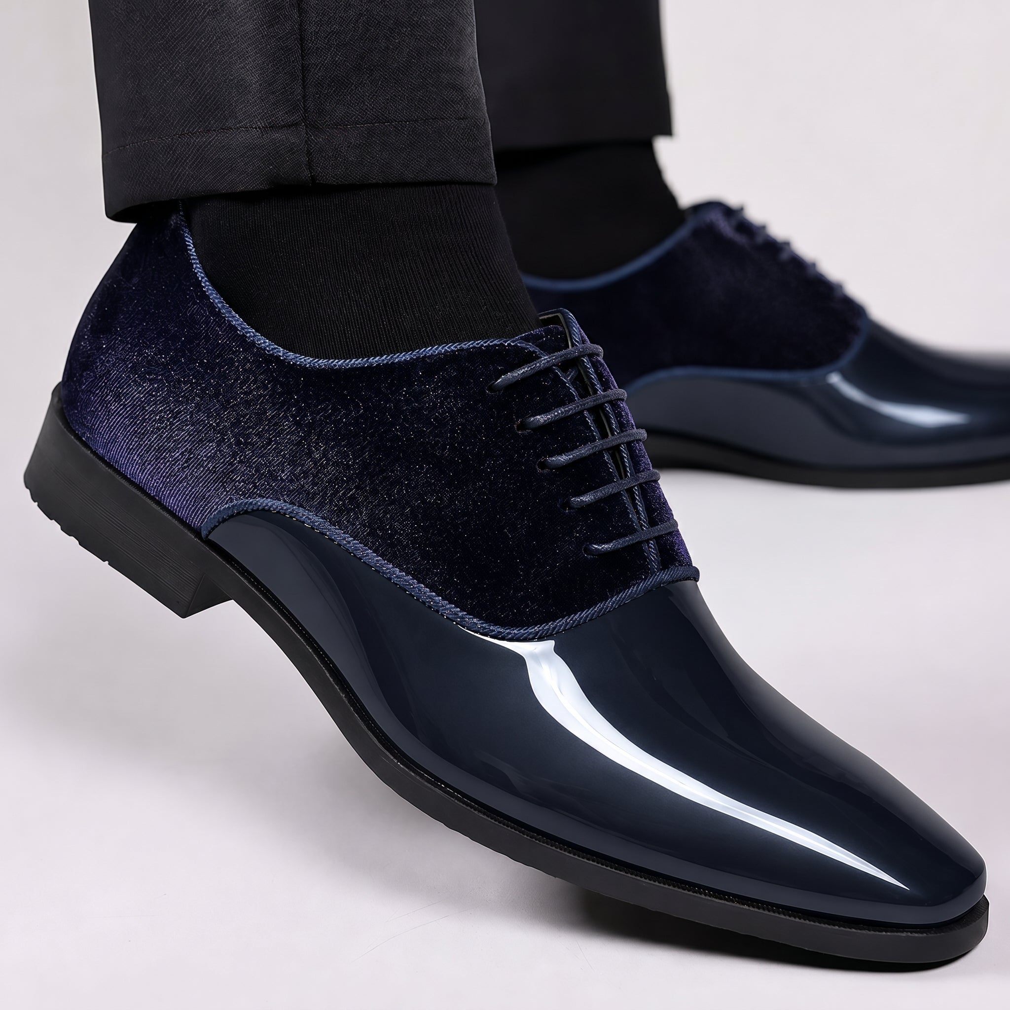James - Men's Formal Glossy Wedding Shoes - Shoes - Blue - Taylor & Bennett