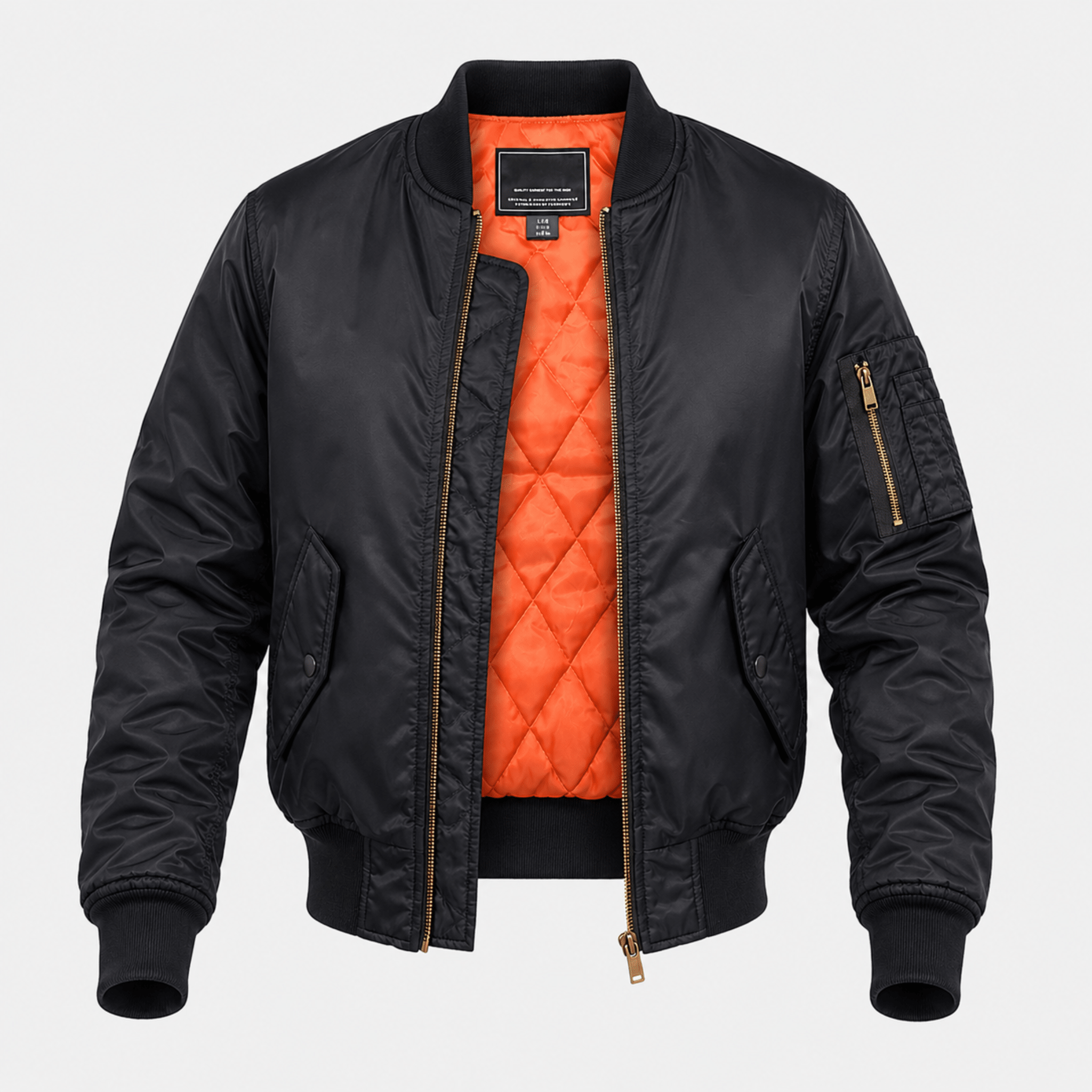 James - Men's MA-1 Style Bomber Jacket with Arm Pocket - Bomber Jackets - Black - Taylor & Bennett