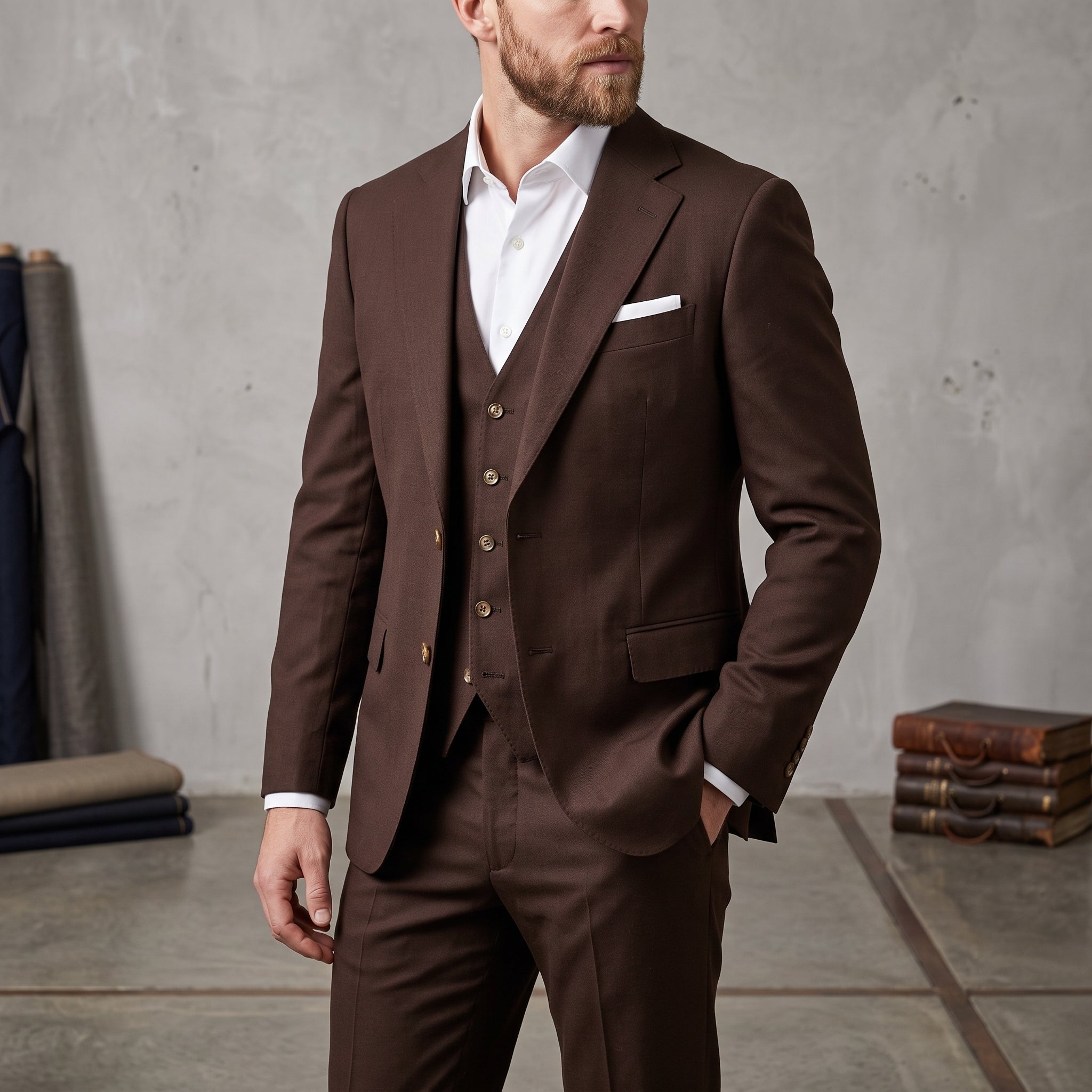 James – Men's Notch Lapel Slim Fit Occasion Wedding Guest Suit - Suits - Brown - Taylor & Bennett