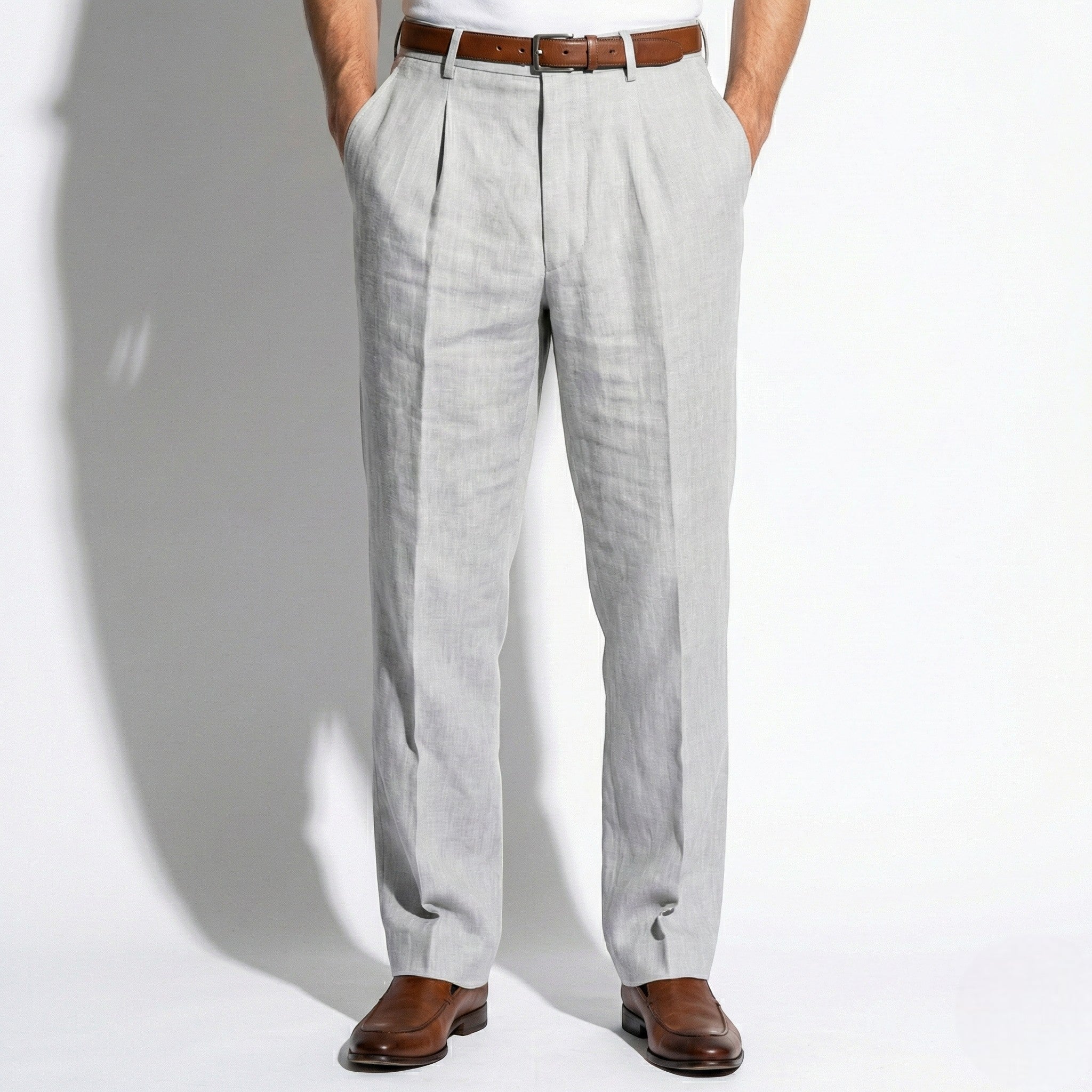 James - Men's Pinstripe Wide Leg Suit Trousers - Trouser - Grey - Taylor & Bennett