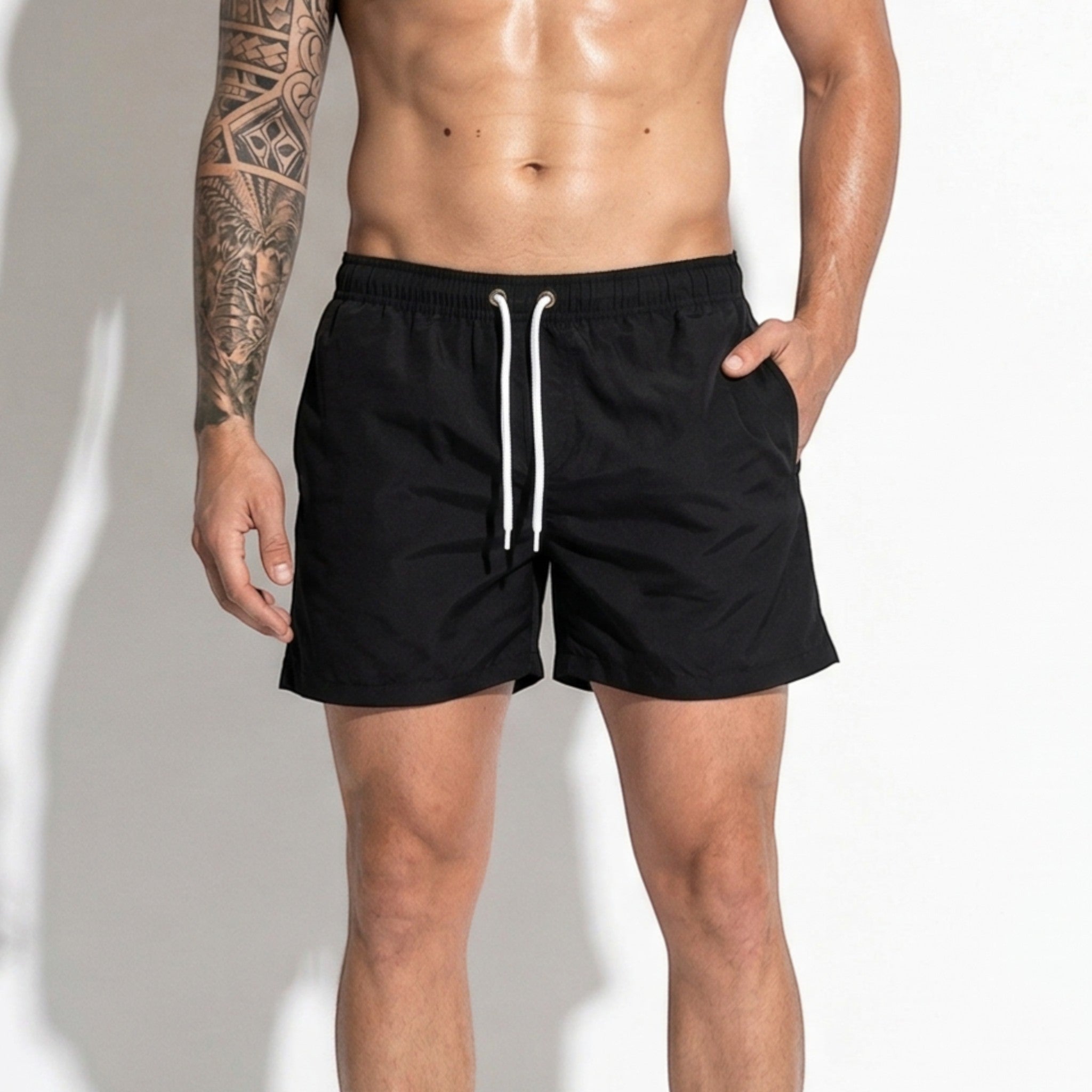 James - Men's Quick - Dry Swim Shorts with Adjustable Drawstring - Swimwear - Black - Taylor & Bennett