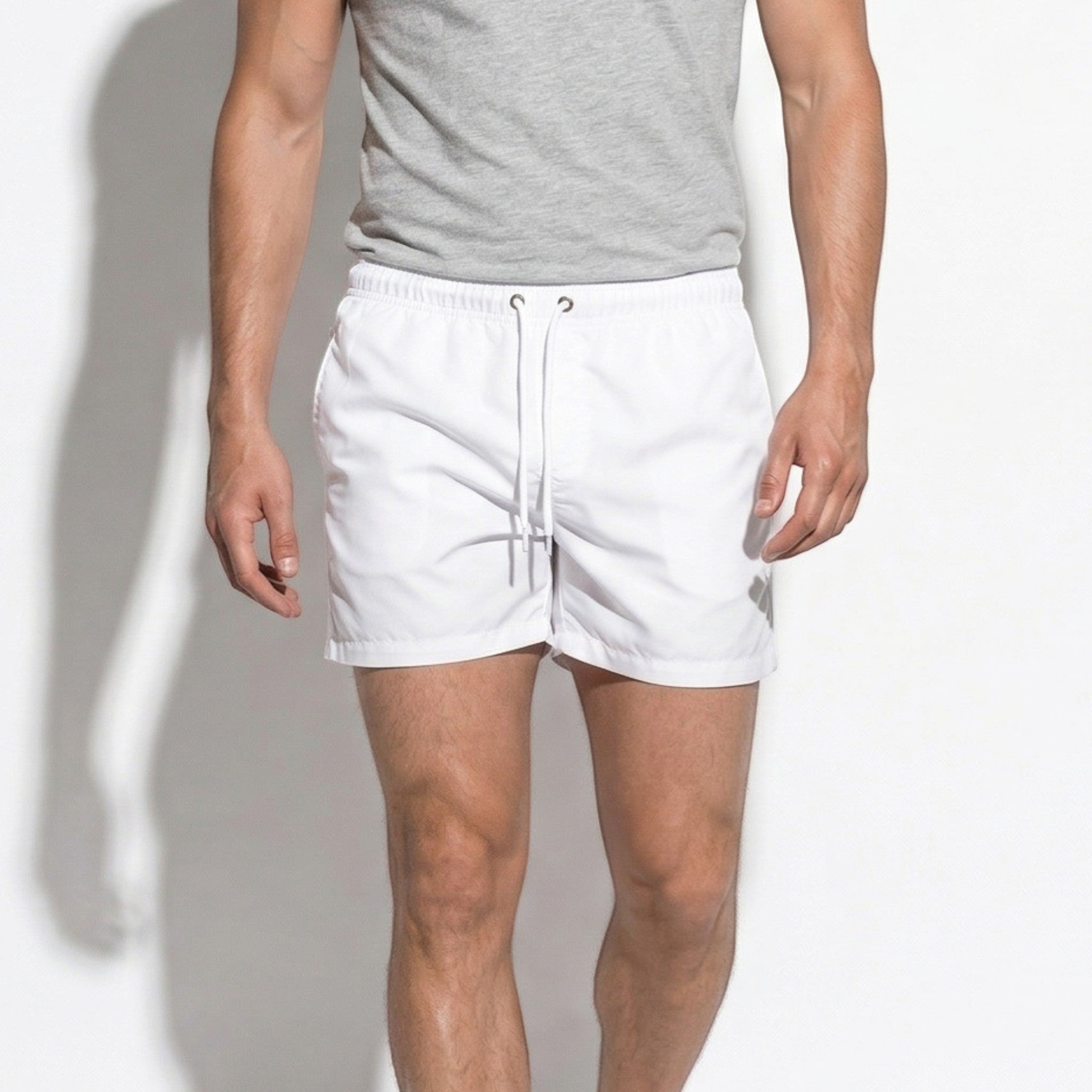 James - Men's Quick - Dry Swim Shorts with Adjustable Drawstring - Swimwear - White - Taylor & Bennett