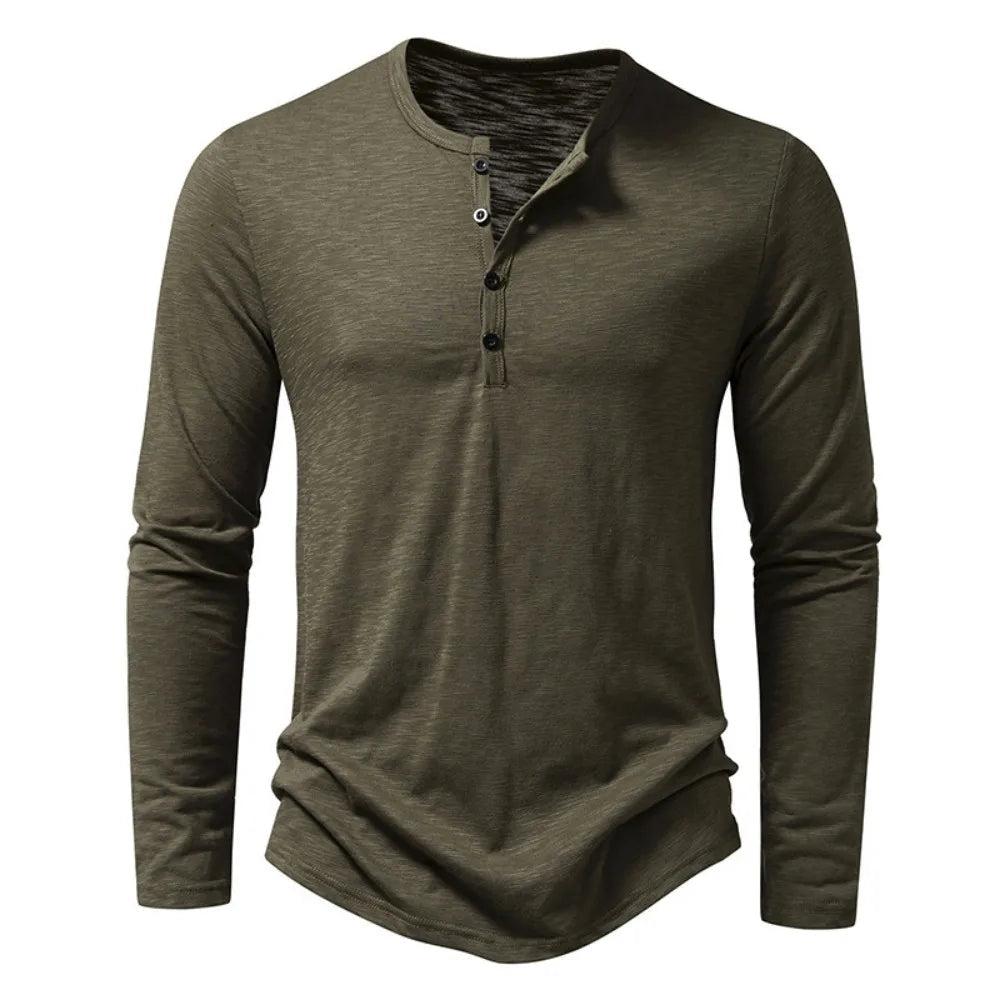 James - Men's Relaxed Fit Long Sleeve Henley Shirt - Henley Shirts - Beige - Taylor & Bennett