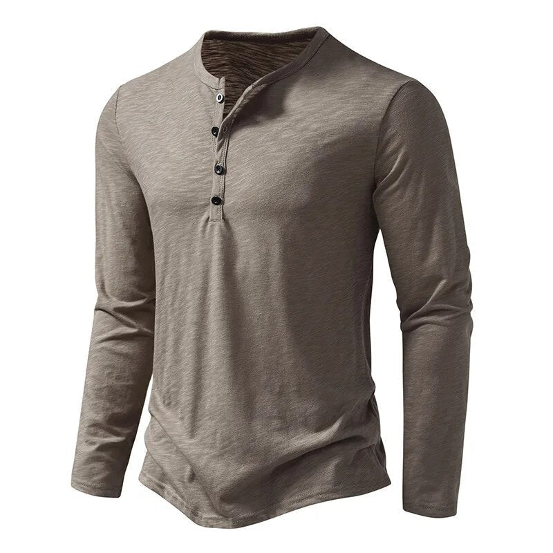 James - Men's Relaxed Fit Long Sleeve Henley Shirt - Henley Shirts - Beige - Taylor & Bennett