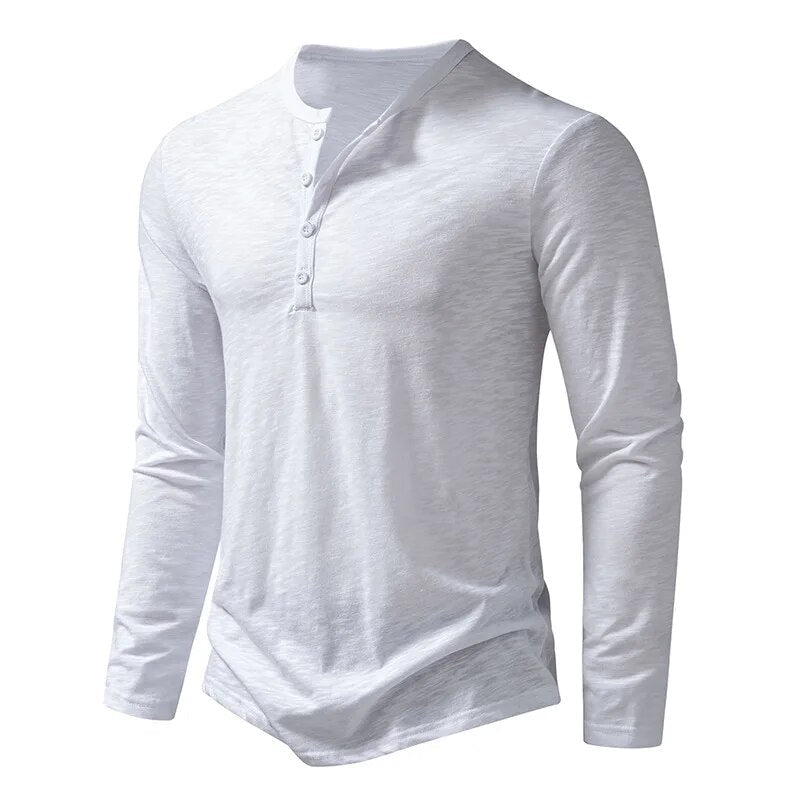 James - Men's Relaxed Fit Long Sleeve Henley Shirt - Henley Shirts - White - Taylor & Bennett