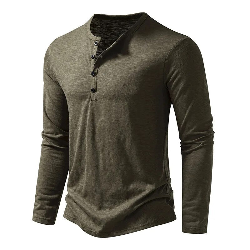 James - Men's Relaxed Fit Long Sleeve Henley Shirt - Henley Shirts - Army Green - Taylor & Bennett