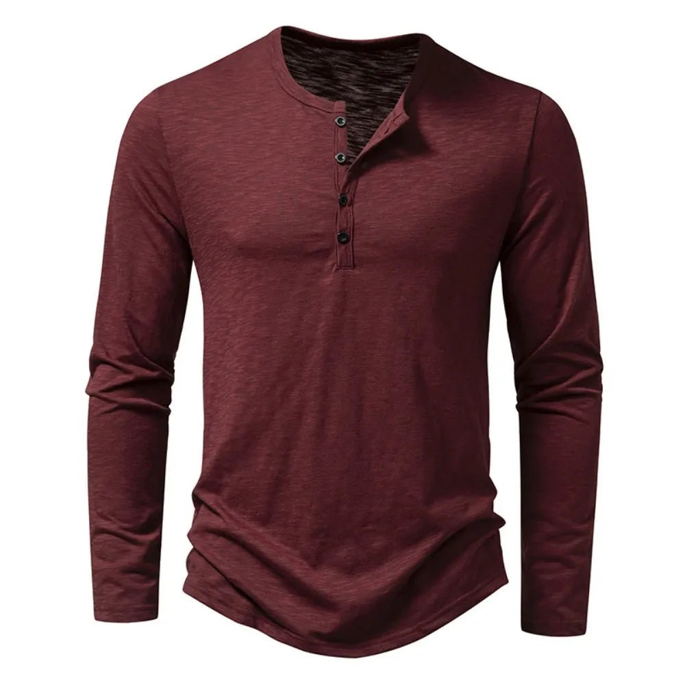James - Men's Relaxed Fit Long Sleeve Henley Shirt - Henley Shirts - Burgundy - Taylor & Bennett