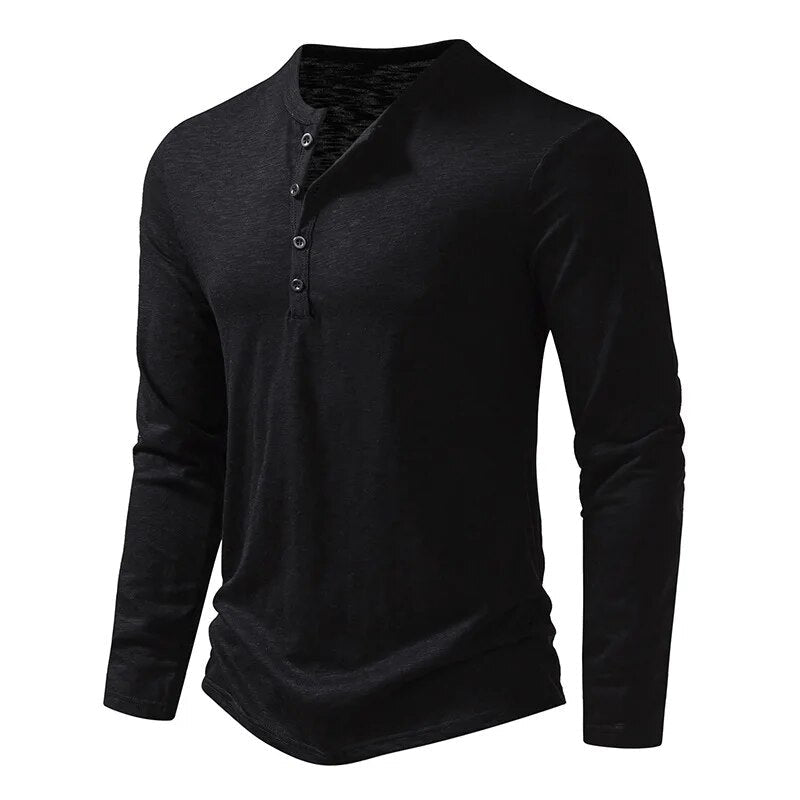James - Men's Relaxed Fit Long Sleeve Henley Shirt - Henley Shirts - Black - Taylor & Bennett